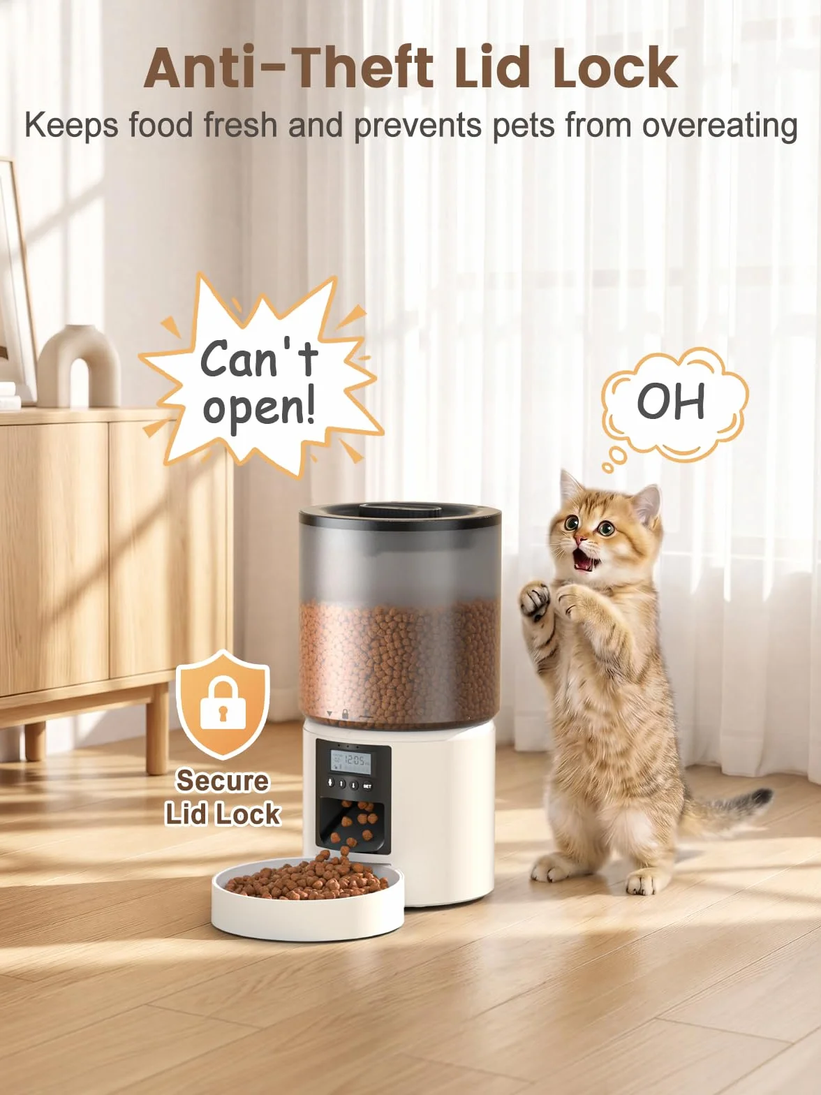 4L Comedero Gato Automatico 1-6 Comidas al Día Dispensador Comida Gatos Perros Inteligente Fuente de Alimentación Dual Grabación de Voz de 10s Blanco para Pequeño/Mediano Mascota