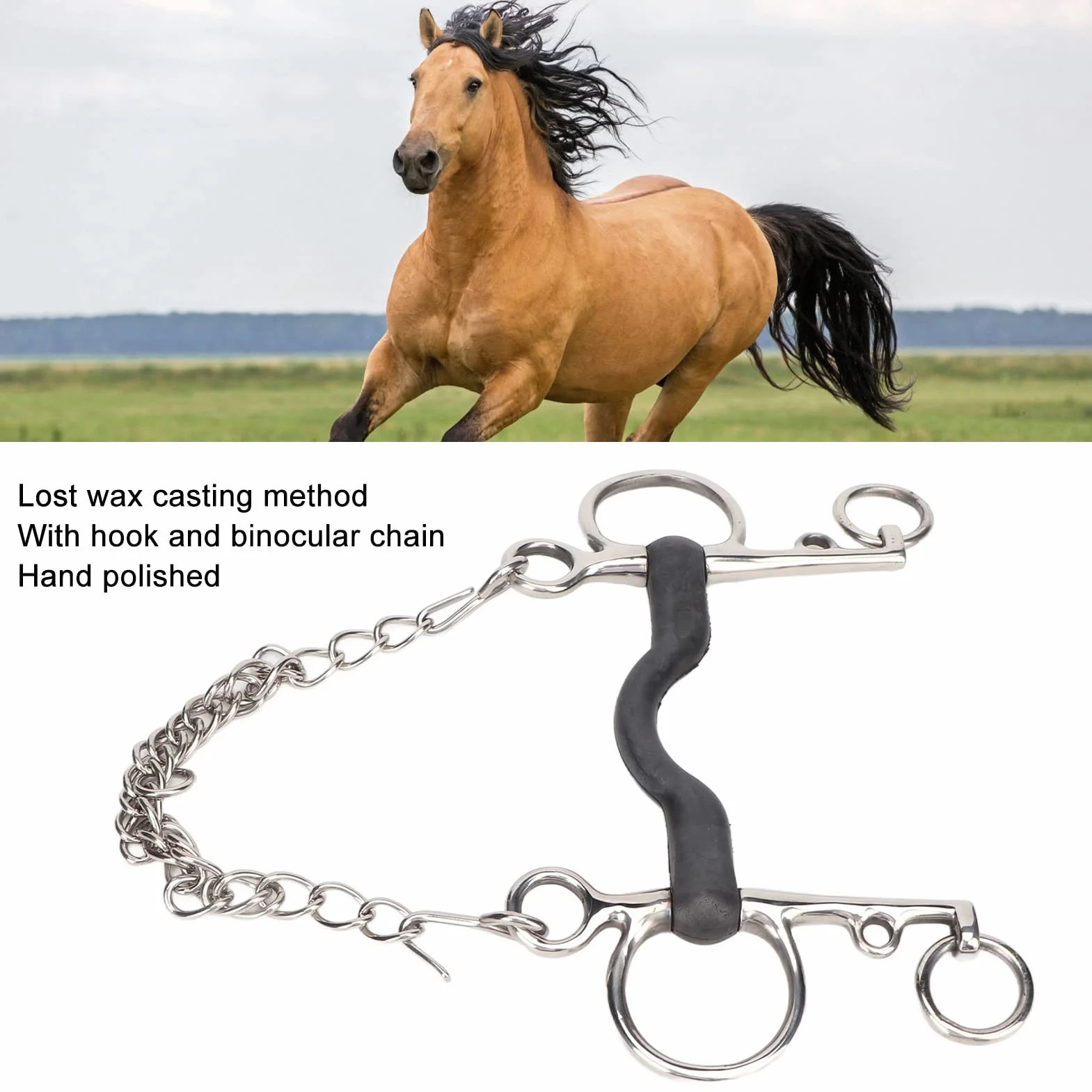 Broca para Boca de Caballo, Broca para Filete de Caballo Pulida a Mano Diseño de Goma con Centro de Acero Inoxidable Filete para Boca de Caballo para Suministros Ecuestres (127MM)