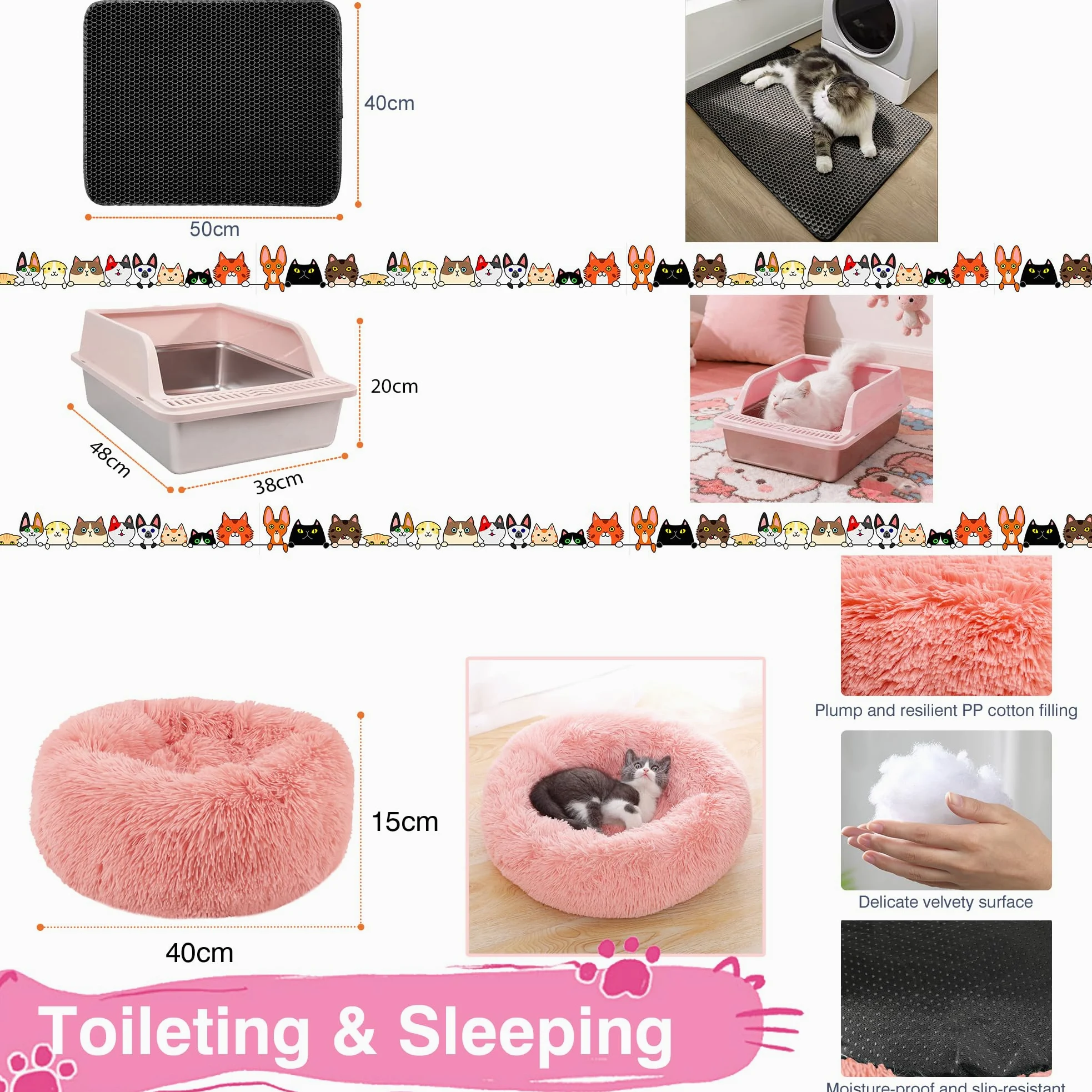 Kit de iniciación de gatitos de alta calidad de 36 piezas para gatos de interior, juego completo de artículos esenciales para gatos con caja de arena de acero inoxidable, bolsa de transporte, cama