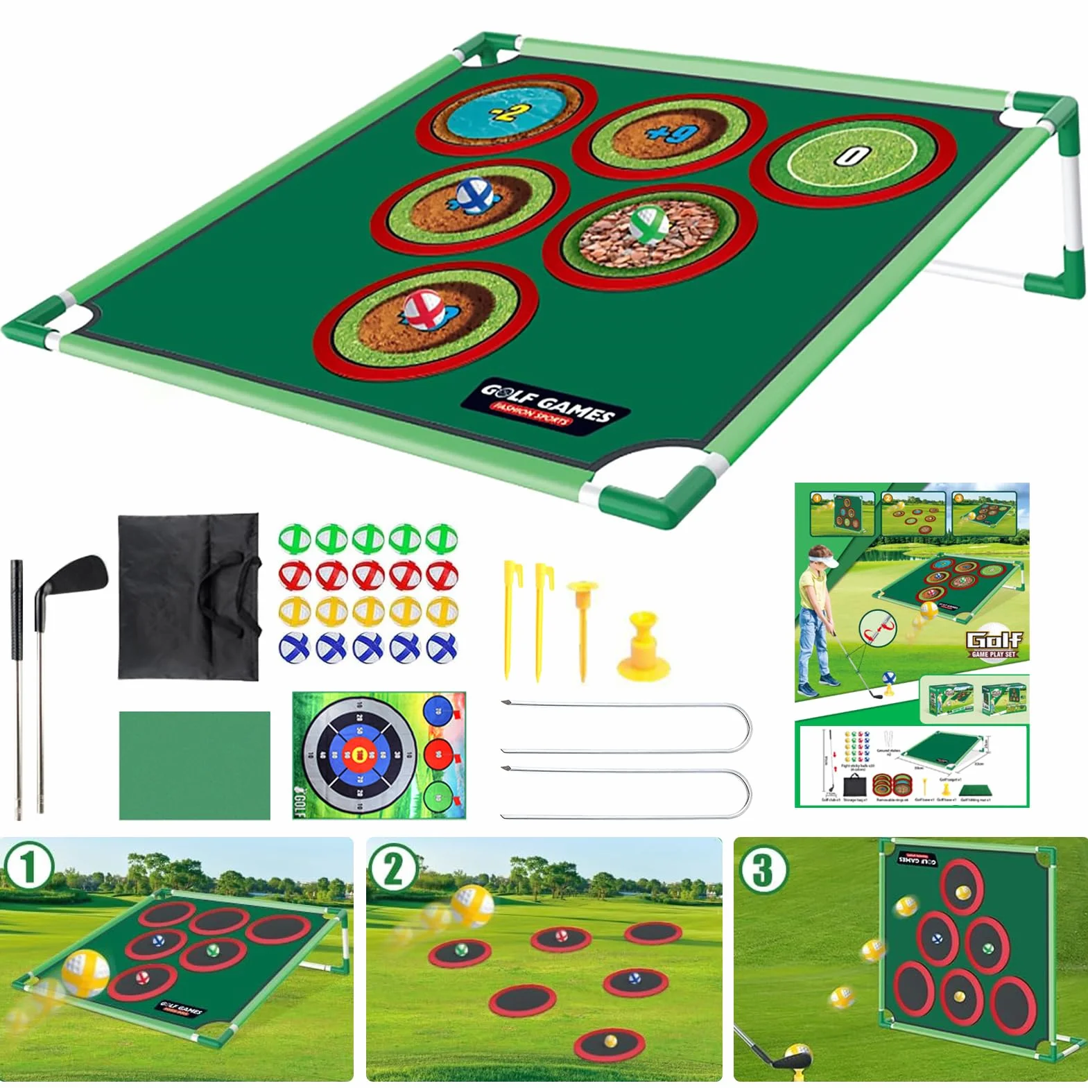 Juego de golf para casa con alfombrilla de putt, bolas adhesivas y bolsa de transporte