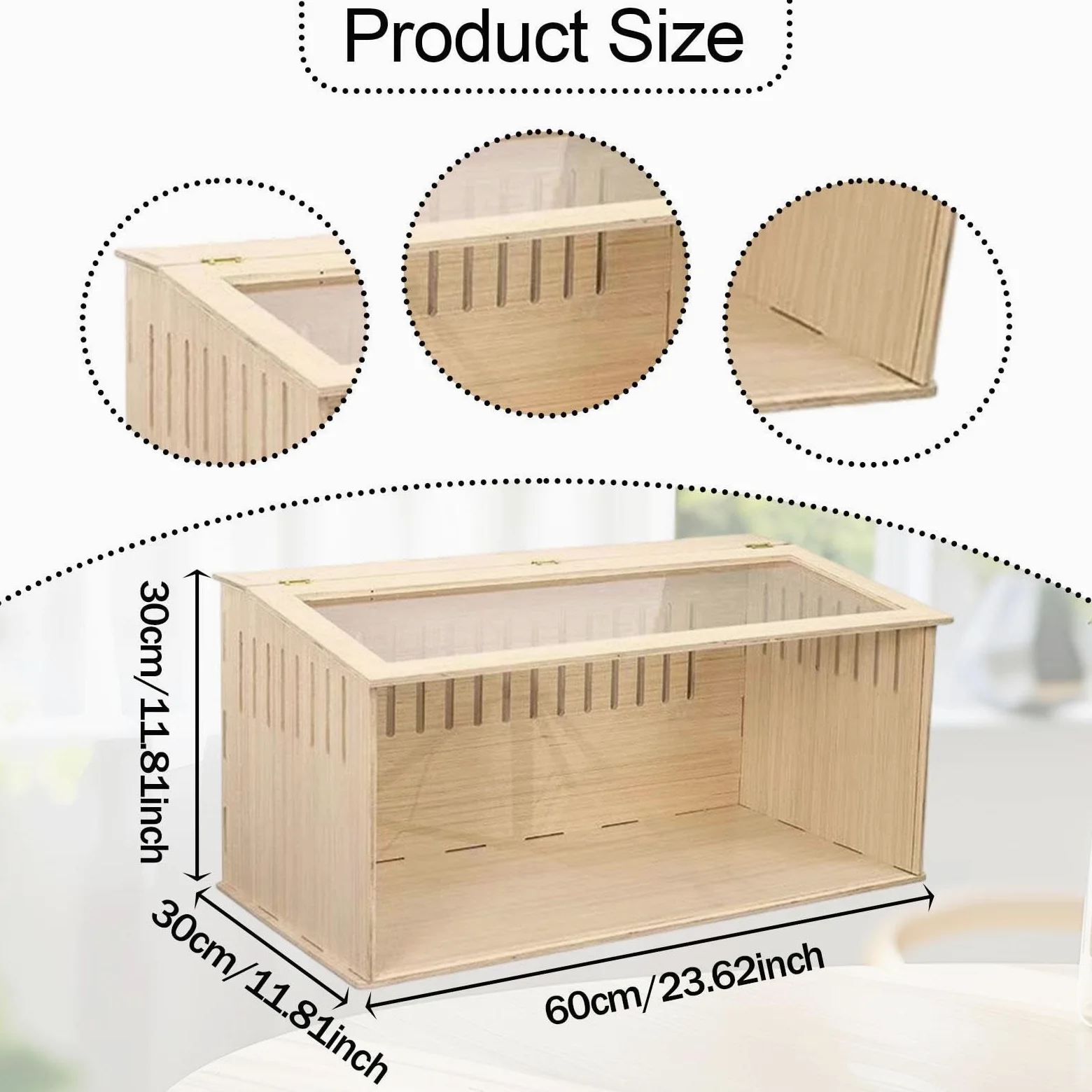 Jaula para Hámster Caja Nido de Madera Hábitat de Cría para Animales Pequeños Refugio con Ventilación Adecuada para Hámsters Ratones Erizos Cobayas Ch, Lados opacos 60cm