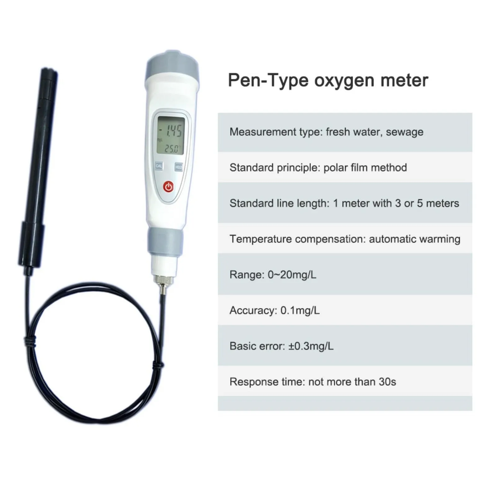 Oxímetro digital disuelto con compensación automática de temperatura, probador de DO, portátil, para análisis de calidad del agua en acuicultura y laboratorios, rango de medición 0-20 mg/L