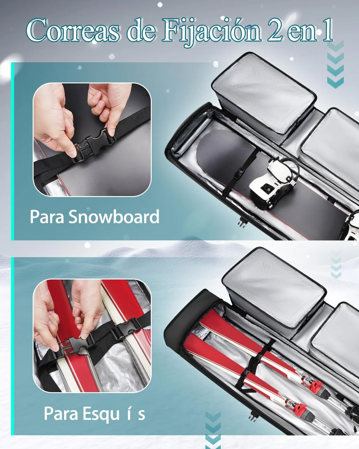 YOREPEK Funda Esquis Acolchada con Ruedas Expansible Impermeable 6 Bolsillos para Viaje Aéreo