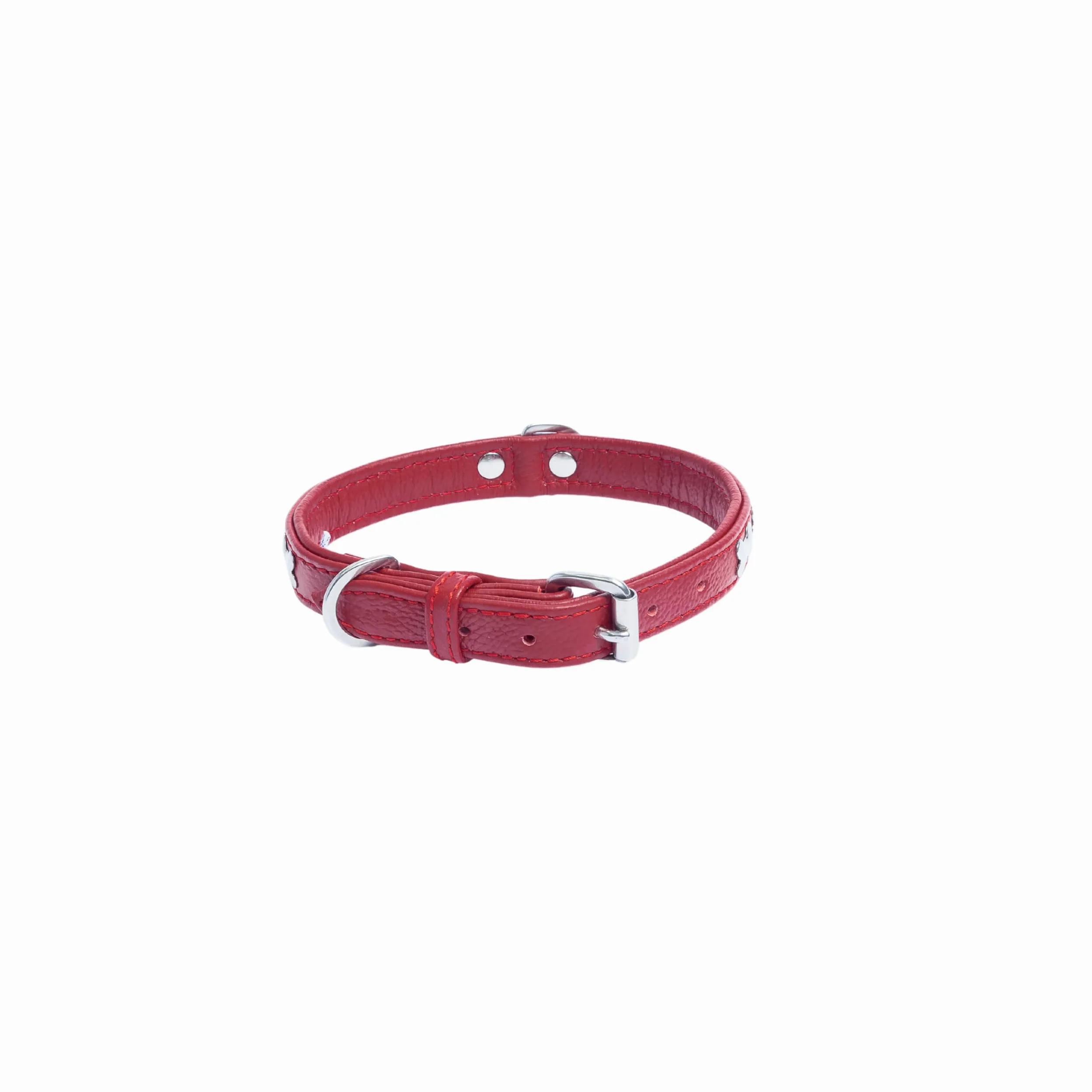 Angel Pet Supplies Inc. Huesos de Cuero Collar de Perro, Acolchado, Double-ply, con Mangos de configuración, 18" x 3/4 ", Rojo, 100% Piel auténtica (Rotterdam Huesos) Cuello tamaño: 12,5" – 16 "