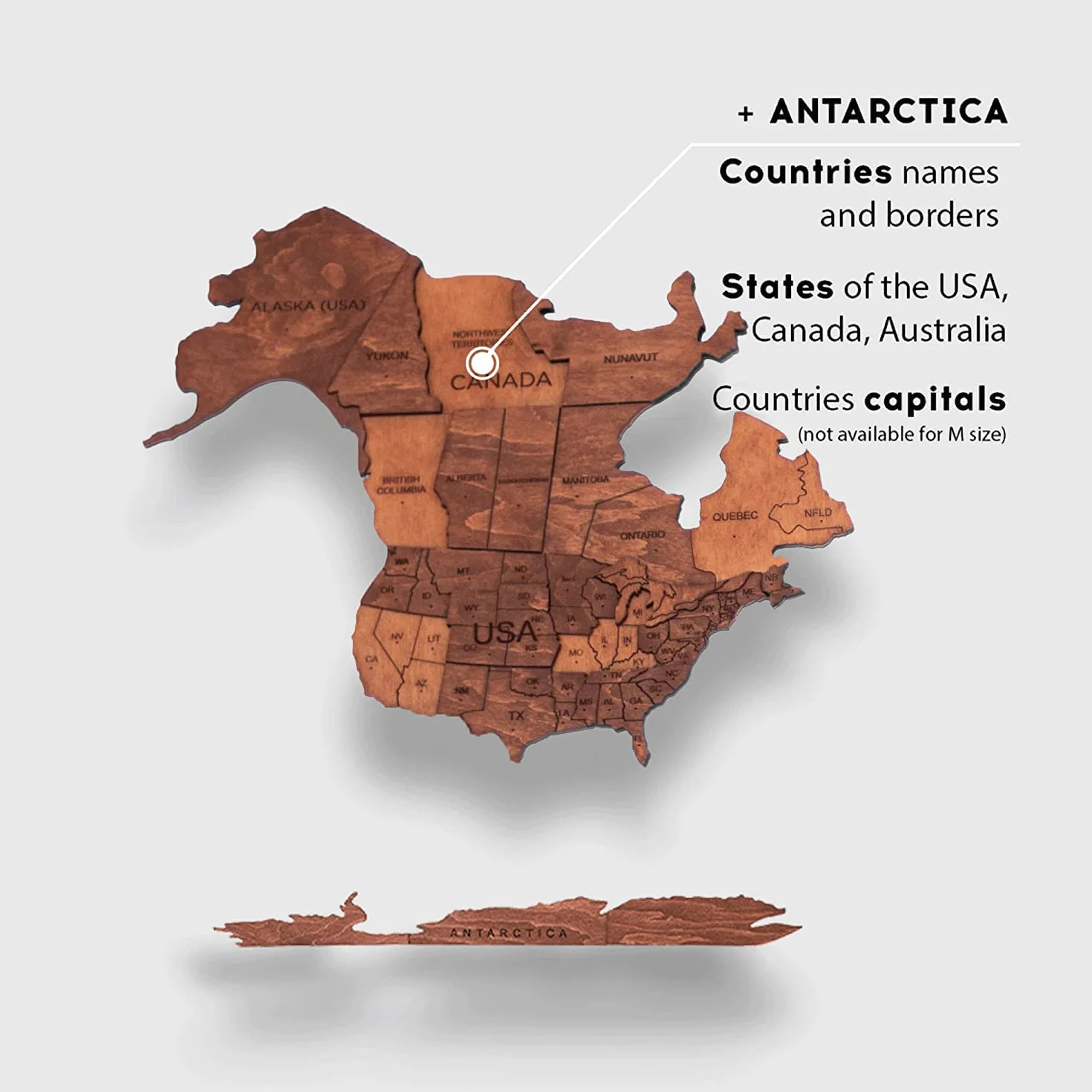 Mapa Mundial de Madera 3D Arte de Pared Decoración de Pared para Regalo de Inauguración de Casa (L, Oak)