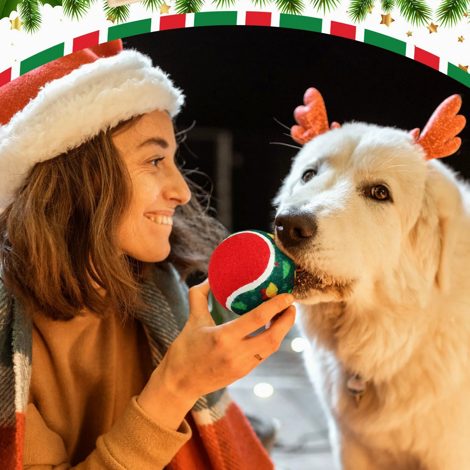 Hiboom 48 pelotas de tenis de Navidad para perros de 2.5 pulgadas, juguetes de Navidad para perros, juguete interactivo para perros pequeños, medianos y grandes, dentición, masticar, entrenamiento,
