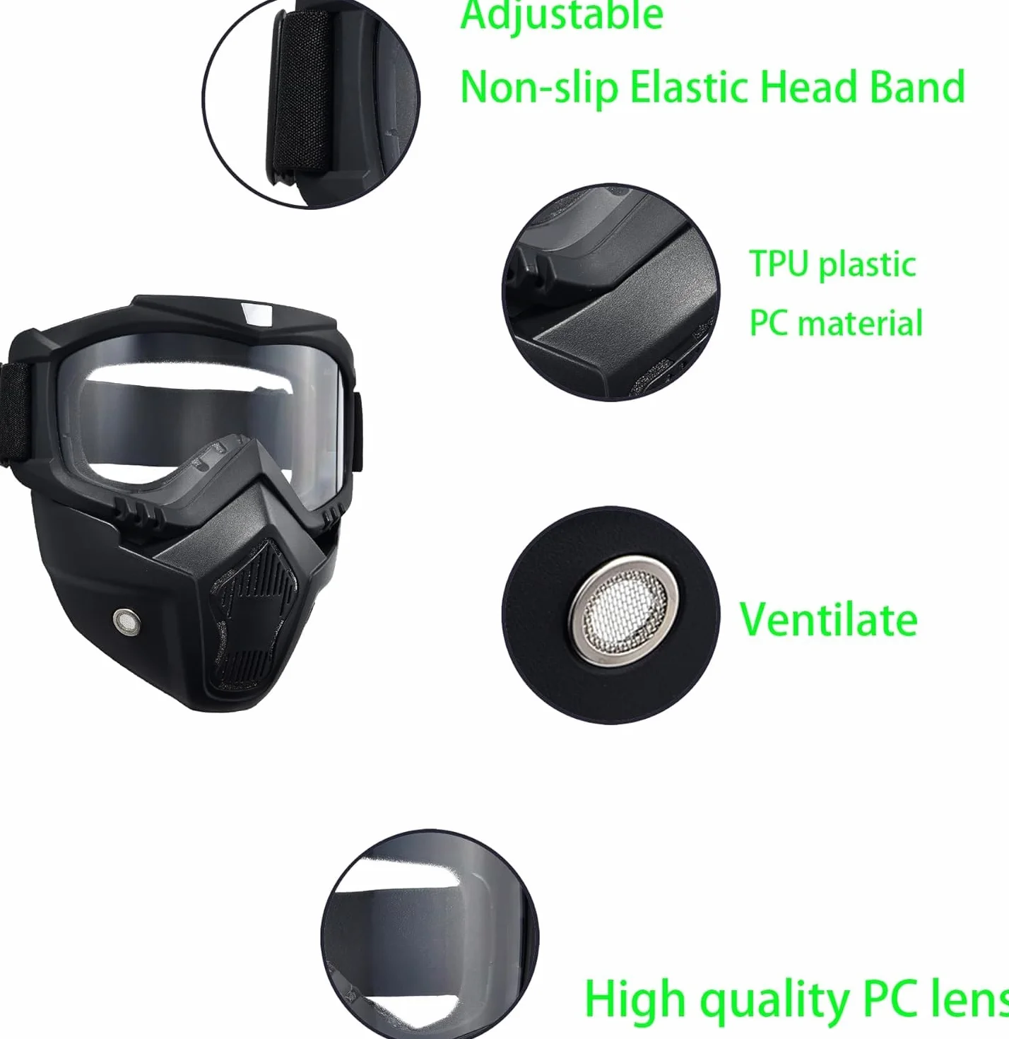 Airsoft Paintball Full Face Tactical Mask with Goggles for Motorcycle Cycling Skiing Halloween Cosplay