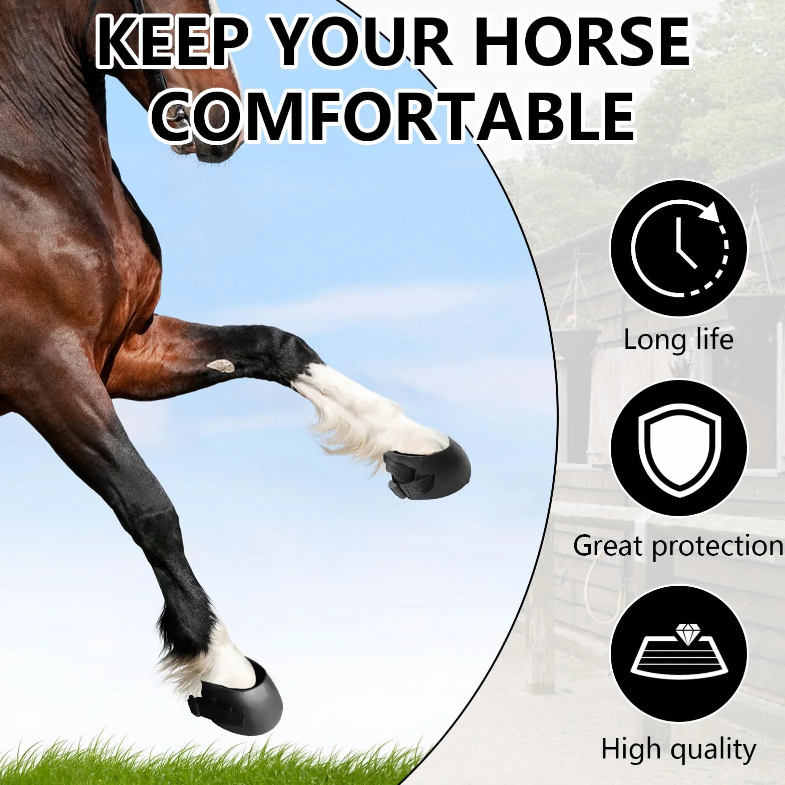 1 Par Botas de Goma para Cascos, Protección para Cascos de Caballos, Antideslizamiento Botas de Goma para Caballos, Herraduras para Cascos Lesionados, Diseñado para Soporte en Lesiones (M)