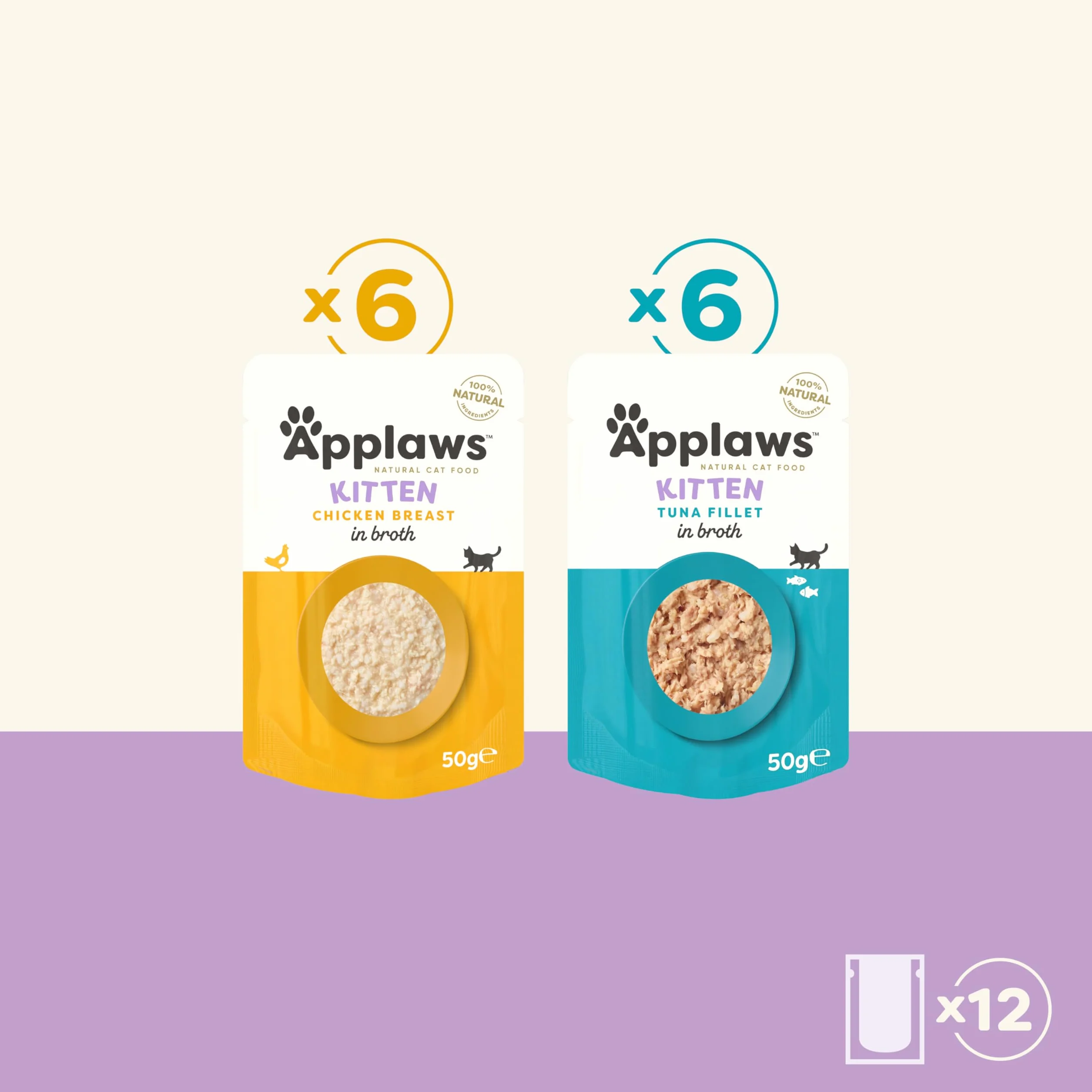 Applaws Comida Húmeda para Gatitos 100% Natural – Surtido de Pollo y Atún en Caldo, en Bolsas de 50g