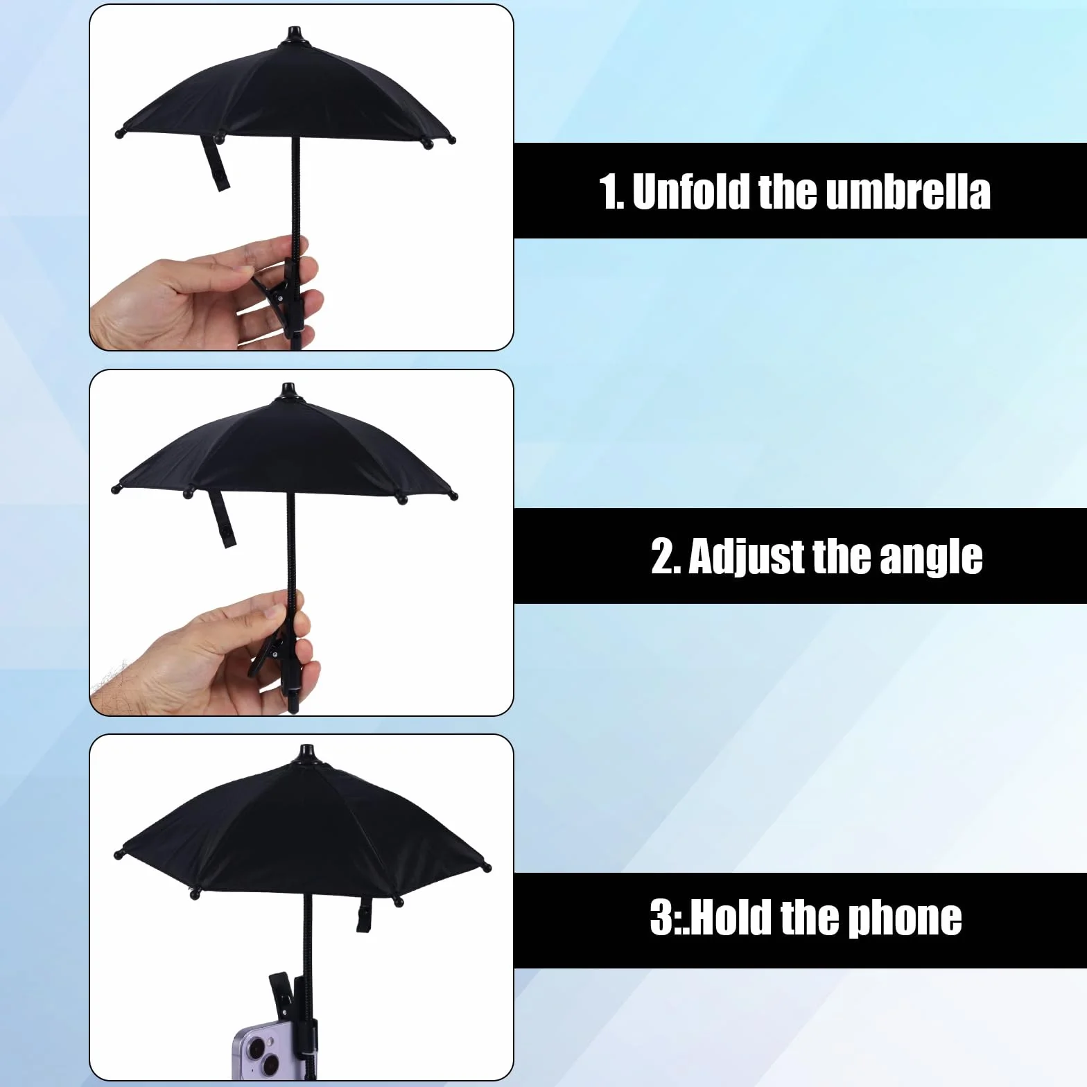 BOXOB Clips de Paraguas para Teléfono Ajustables Parasol Celular Cubre Sombra Proteger Pantalla del Sol Lluvia