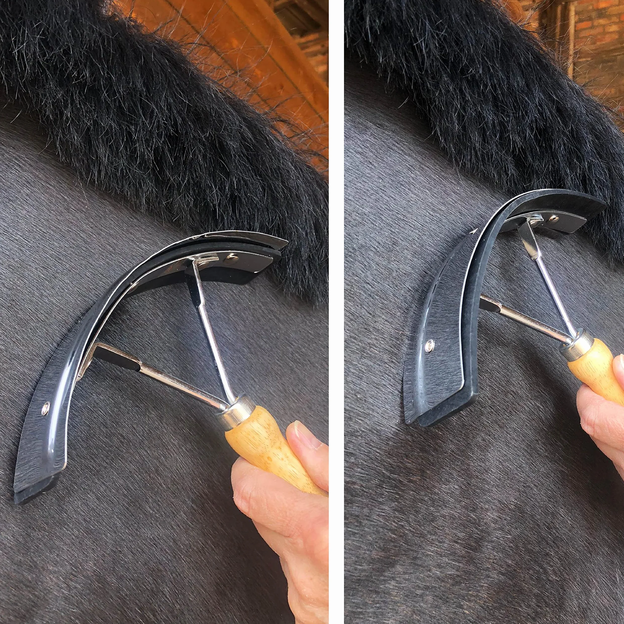 Pferdelinis Sudor Cuchillo Acero Inoxidable con Madera Mango para Caballo Burro y de Cabra de 2 en 1 Función para abstreifen y Limpiar