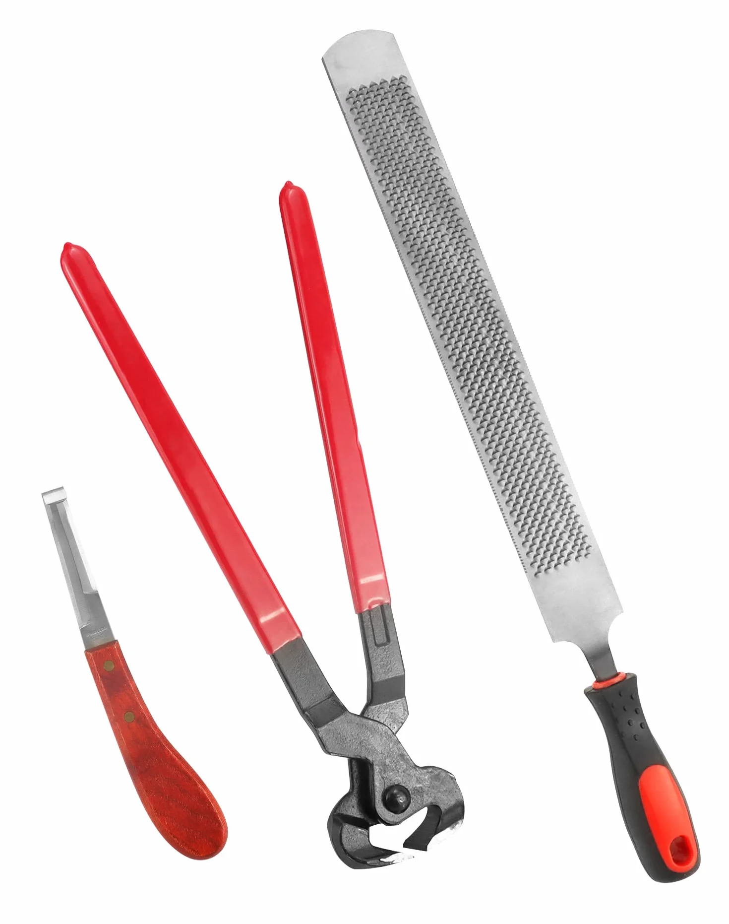 QWORK® Juego de 3 Herramientas de Herrador para Cuidado de Cascos, Cuchillo para Pezuñas, Cortadora y Escofina para Recorte y Limpieza