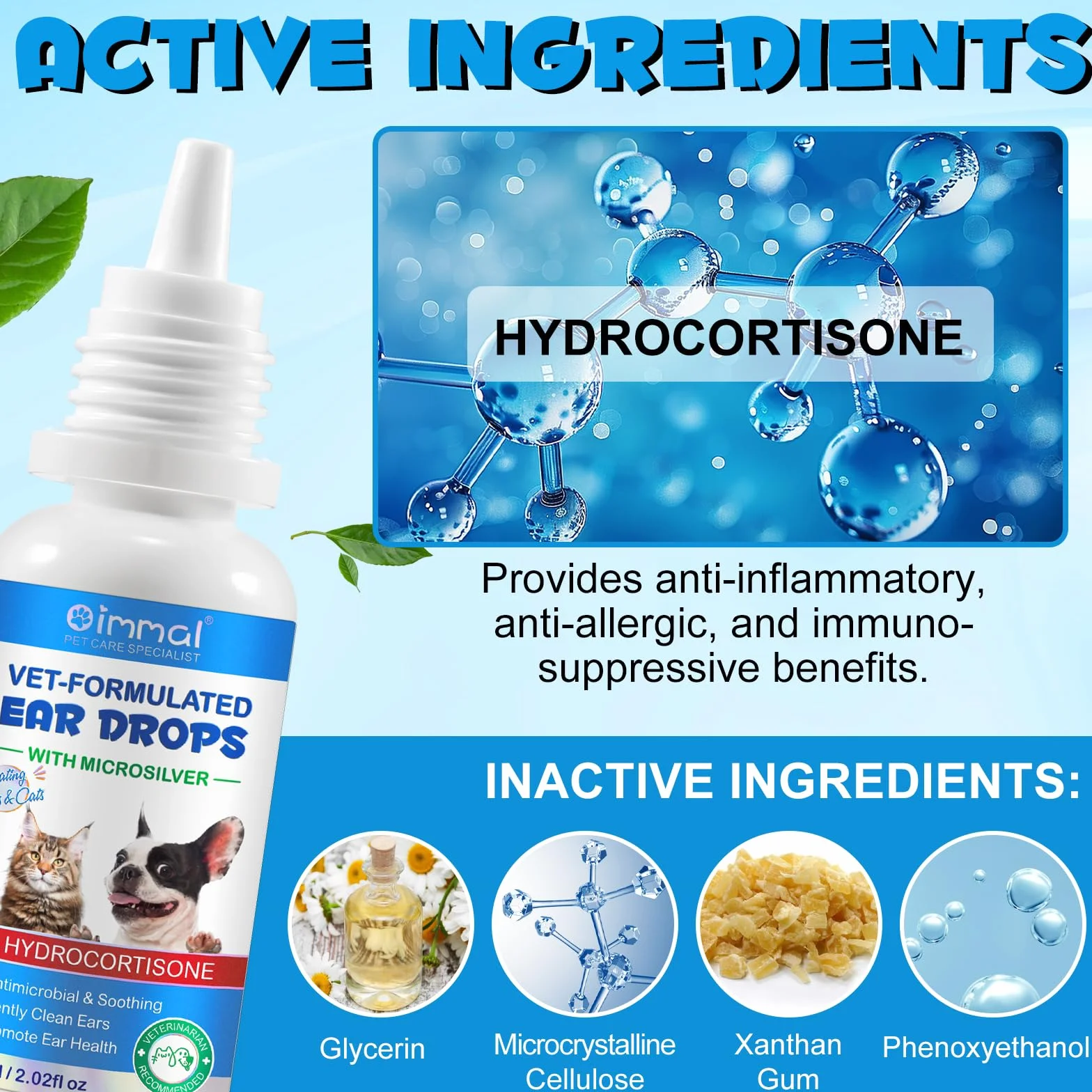 Gotas para los oídos para gatos, perros, mascotas pequeñas, gotas antisépticas para los oídos para animales, picazón y olores, limpiar, proteger, combate infecciones y calma la irritación, detiene los