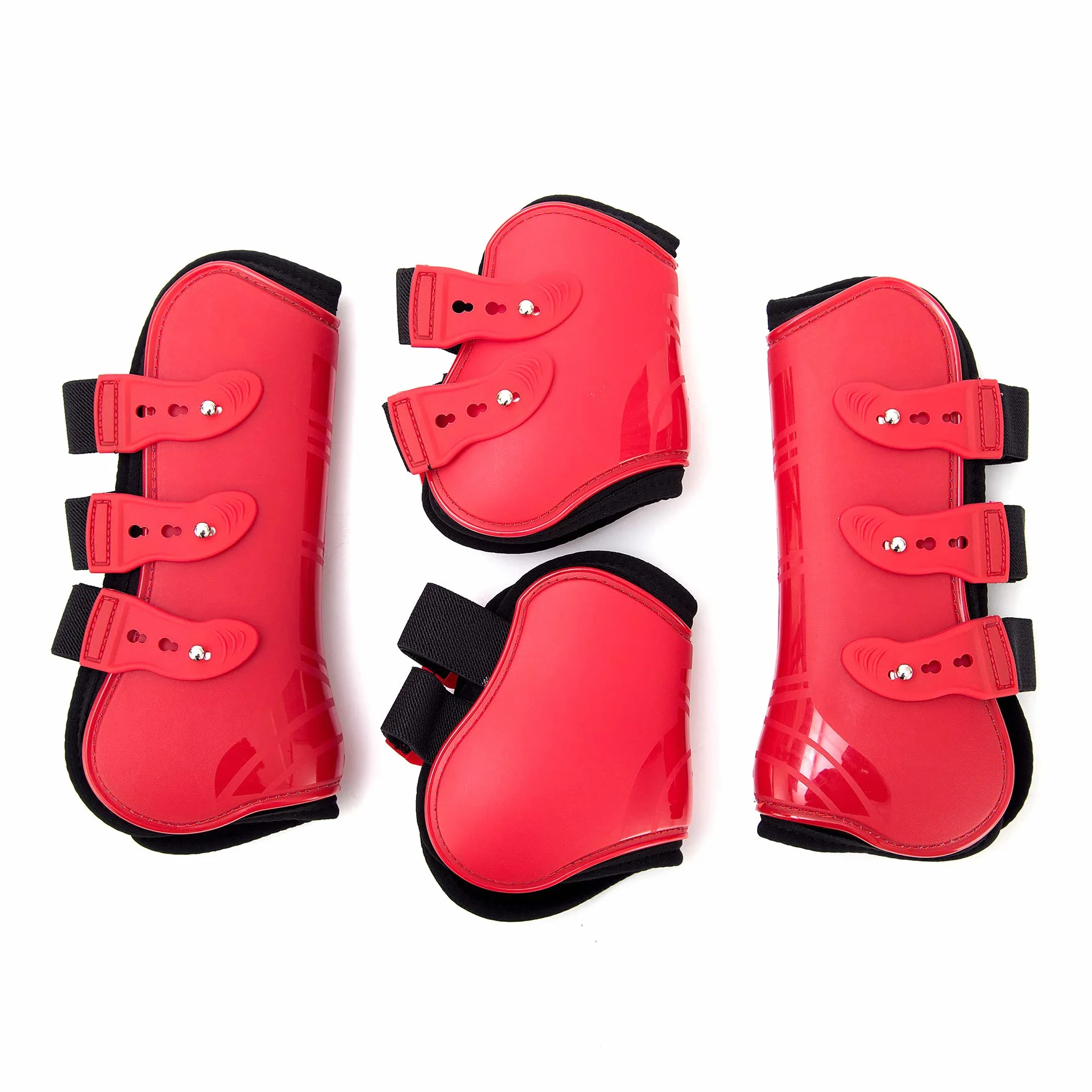 Juego de 4 Polainas para Caballos, Protectores para tendones, protección contra Saltos del Caballo, Resistentes, elásticas, de Poliuretano, con Cierre de botón, 2 Pares, M(VB), Color Rojo