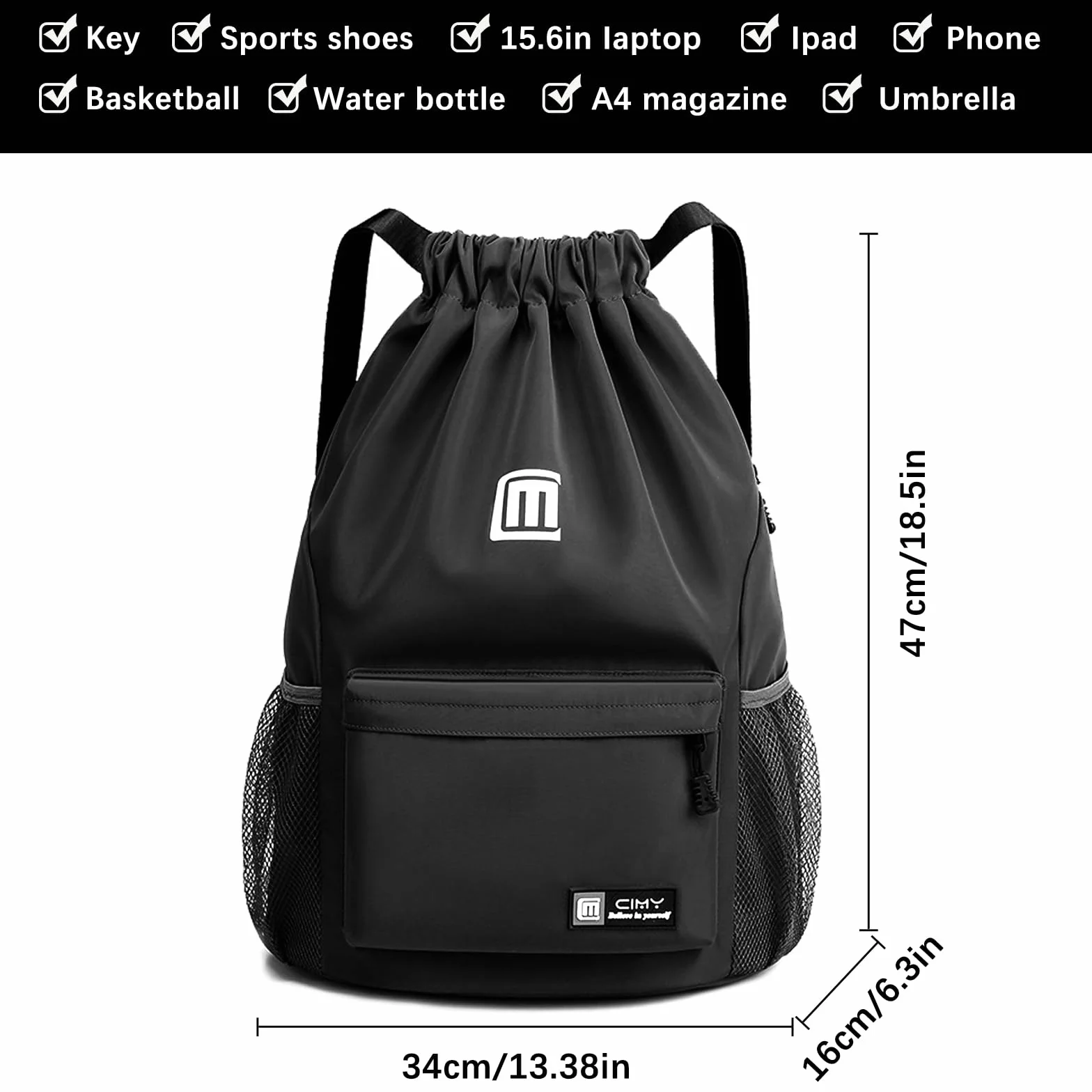 Mochila de Cuerdas Impermeable Gran Capacidad para Mujer Hombre Deportiva