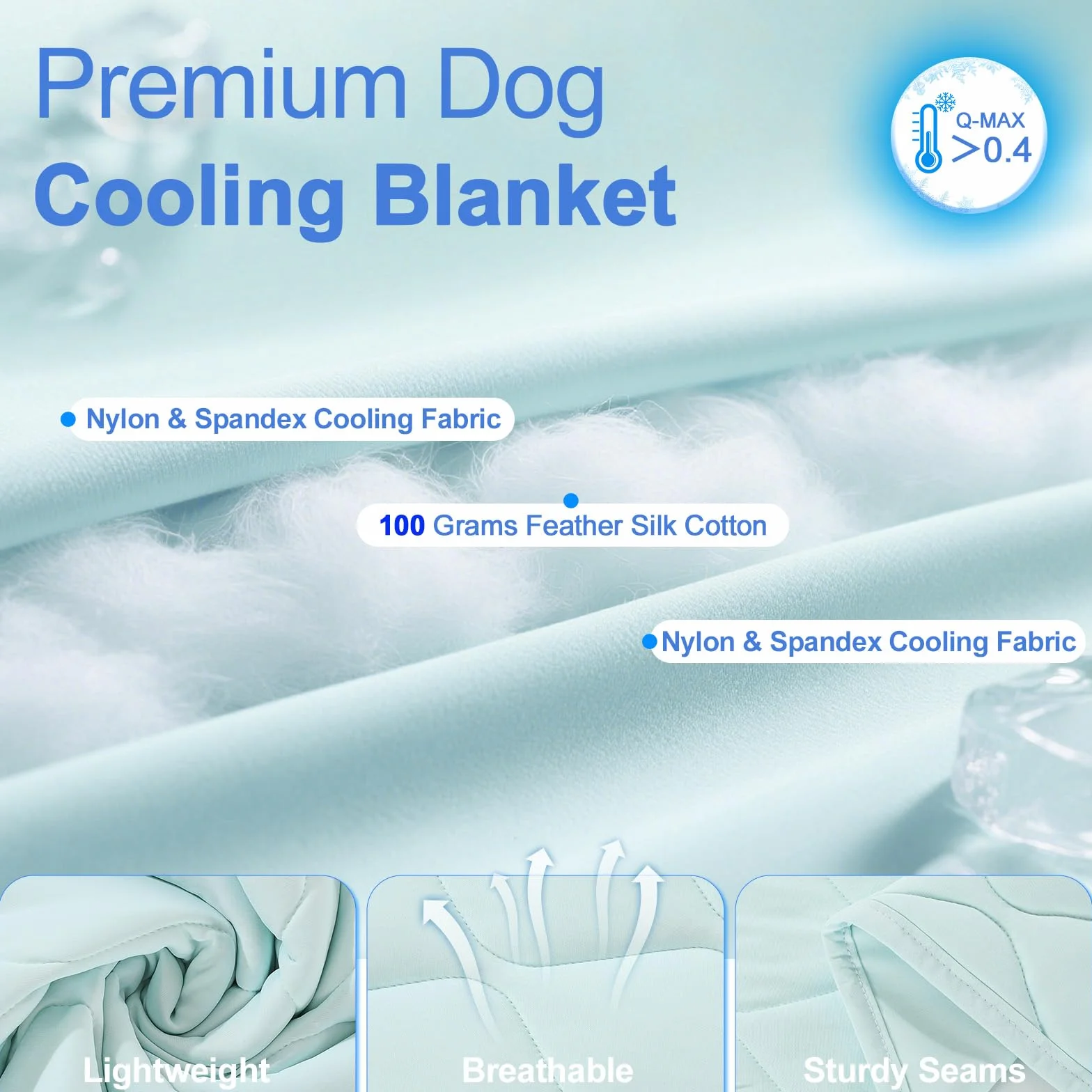 Manta Refrescante para Perros Q-MAX > 0,4, Manta Ligero Lavable para Mascotas, Multitamaño Autorrefrigerante para Gatos, Cama de Verano para Personas Calurosas, 94 × 120 cm, XL, Azul