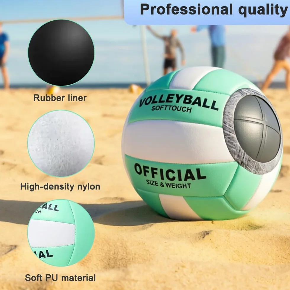 Pelota Voleibol Tamaño 5 de Cuero Suave con Inflador para Playa y Arena
