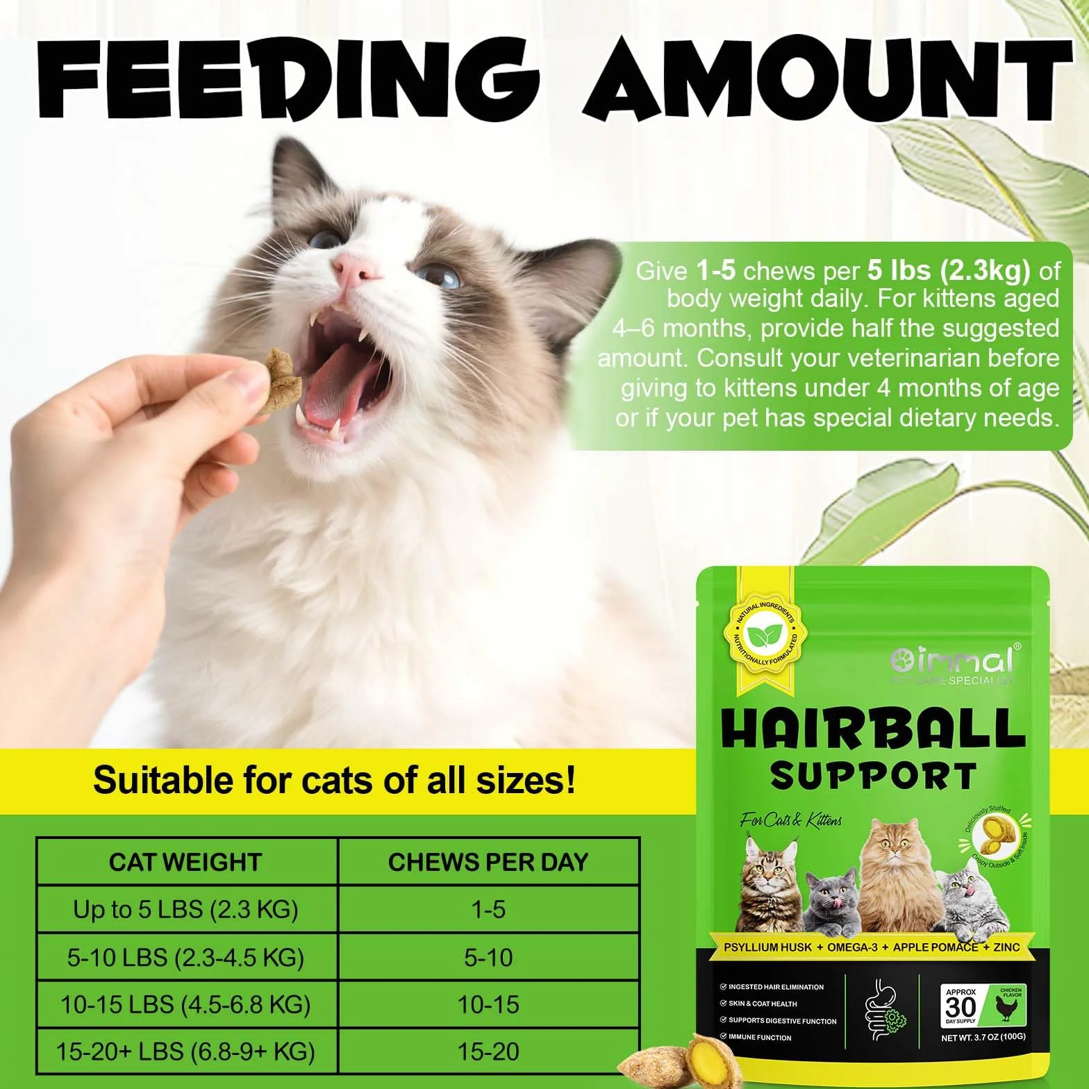 Alivio para gatos y gatitos, apoyo para bolas de pelo, ayuda a prevenir y eliminar las bolas de cabello, elimina el pelo ingerido, salud de la piel y el pelaje, 100 g