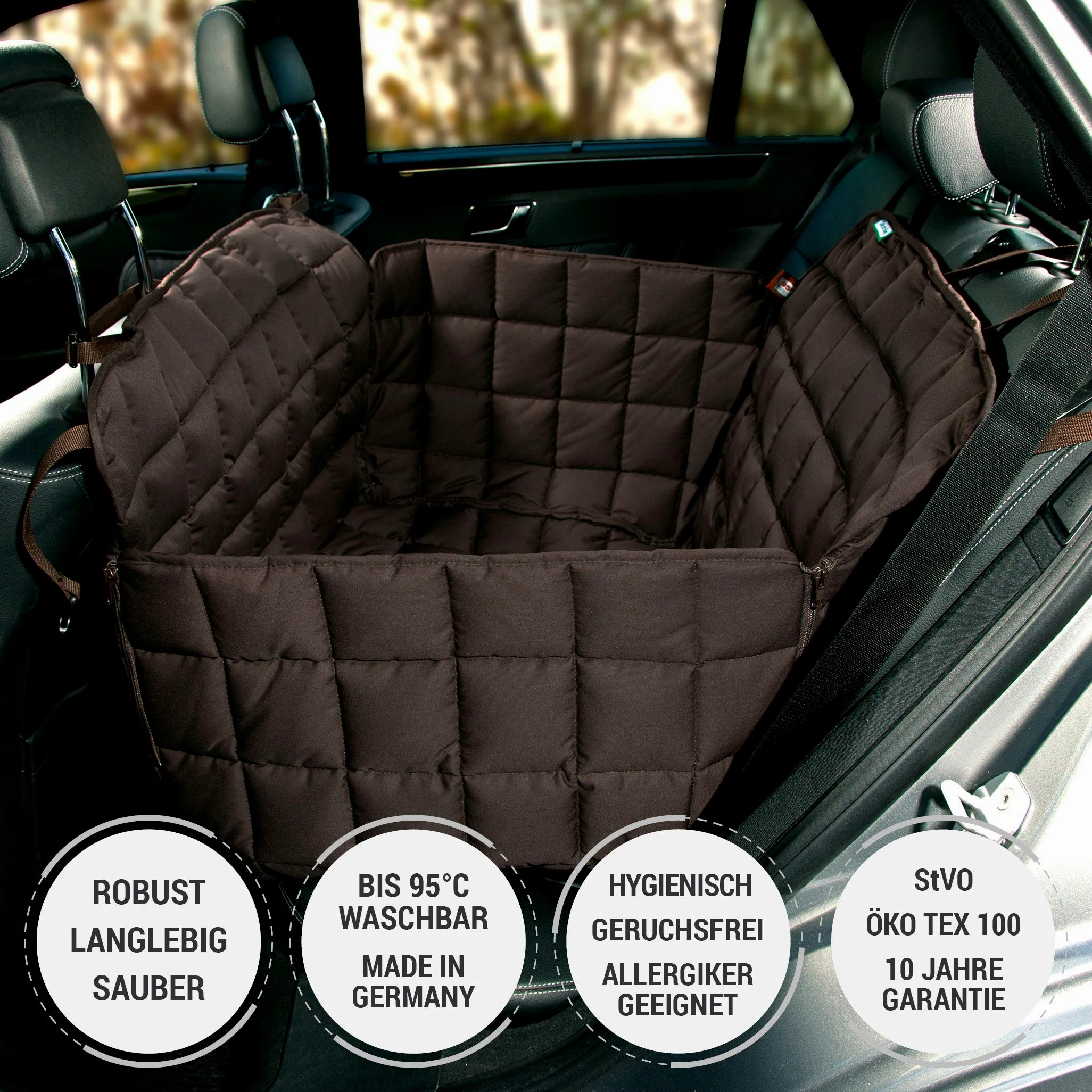 Doctor Bark Funda Protectora para Asiento Trasero de Coche de 2 plazas, con Cremallera, para Todos los Coches y SUV, M en Color marrón