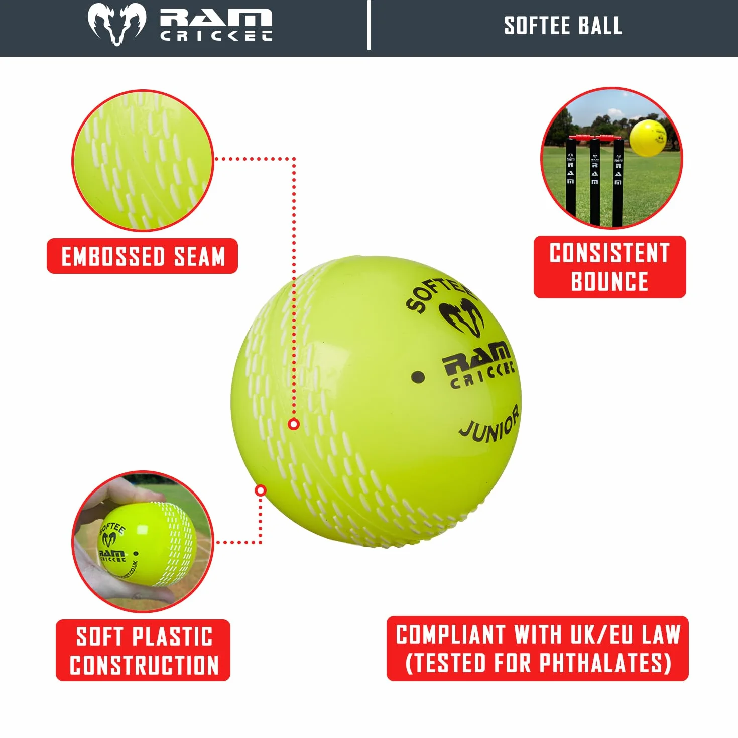 Ram Cricket Softee Pelota de Entrenamiento Amarillo 6 Unidades