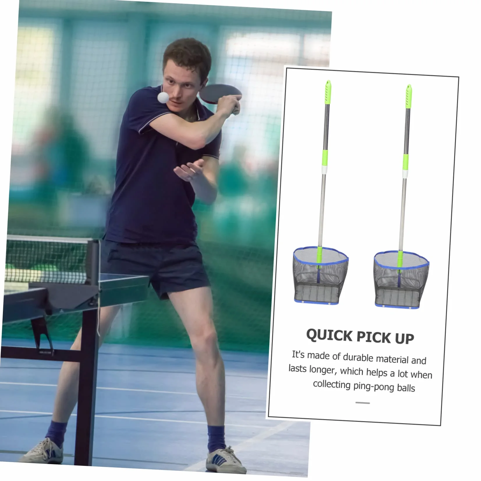 Recogedor de balones de tenis de mesa portátil mango telescópico ajustable azul
