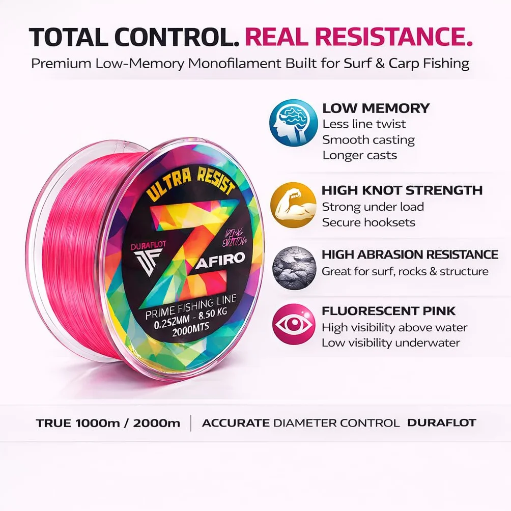 Zafiro Pink Hilo de Pesca Monofilamento Nylon 1000-2000 m 0,18-0,50 mm Baja Memoria Alta Abrasión