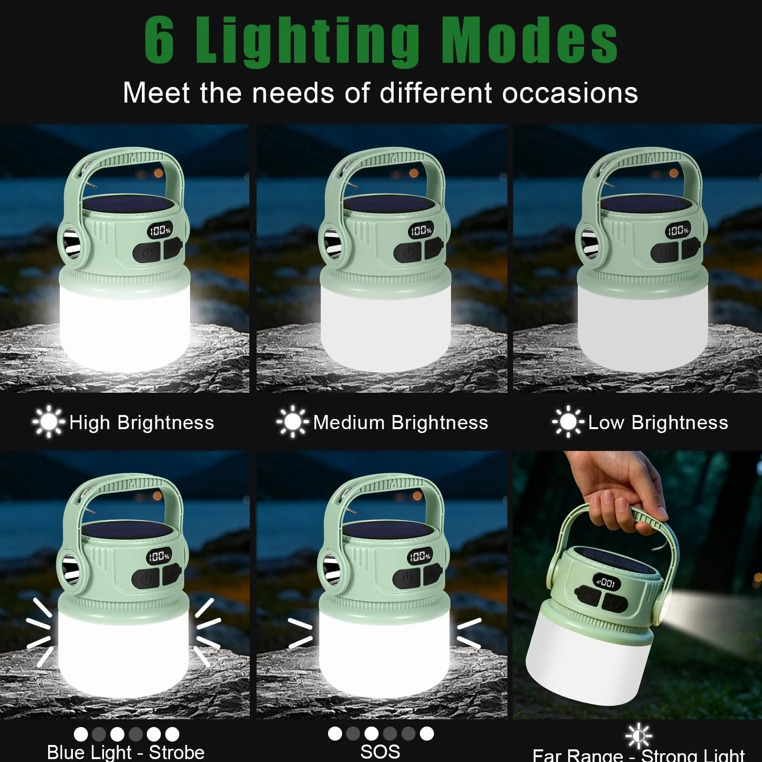 Lámpara Camping Solar Recargable 2400mAh LED Super Brillante IPX5 Impermeable