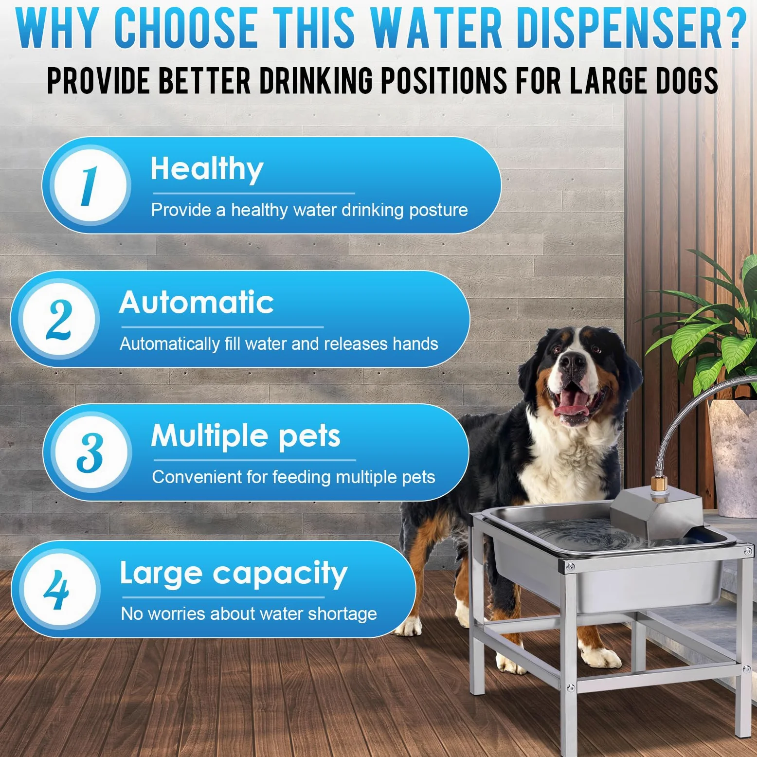 Dispensador automático elevado de cuencos de agua para perros grandes, de acero inoxidable de 3 galones, con soporte para aliviar la presión de las articulaciones, cuencos para mascotas con
