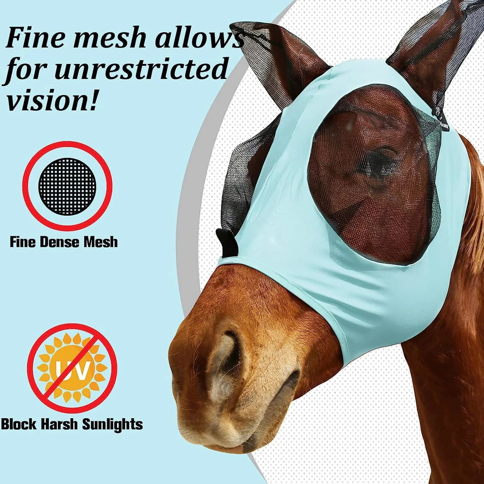 Máscara Antimoscas para Caballos 6piezas,máscara Antimoscas Elástica con Orejas,Cara Cómoda,Transpirable Y En Forma,Proporciona Un 60% protecciónsolar Y 100% antimosquitos,para Hipódromo Granja