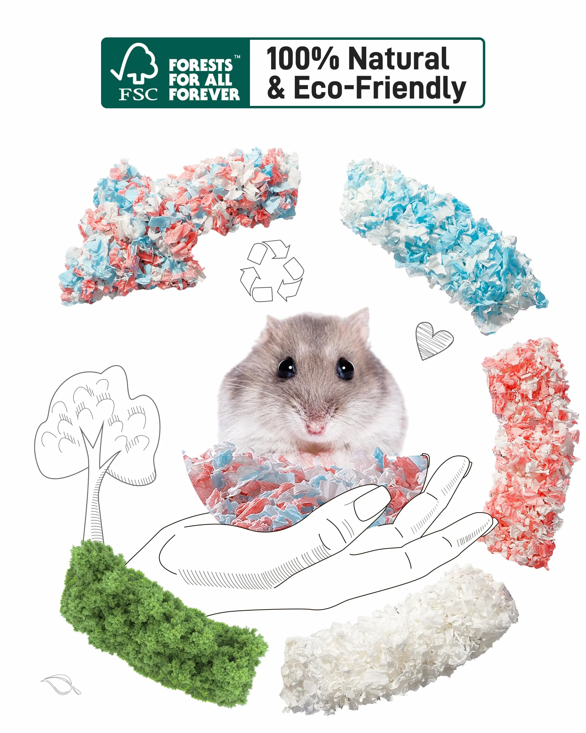 BUCATSTATE Lecho para Hámsteres 70L, Camas para Conejos Animales Pequeños, Ratones, Jerbos, Roedores, Control de Olores, Natural Lecho de Papel Súper Absorbente, 99,9% Libre de Polvo (70litros)