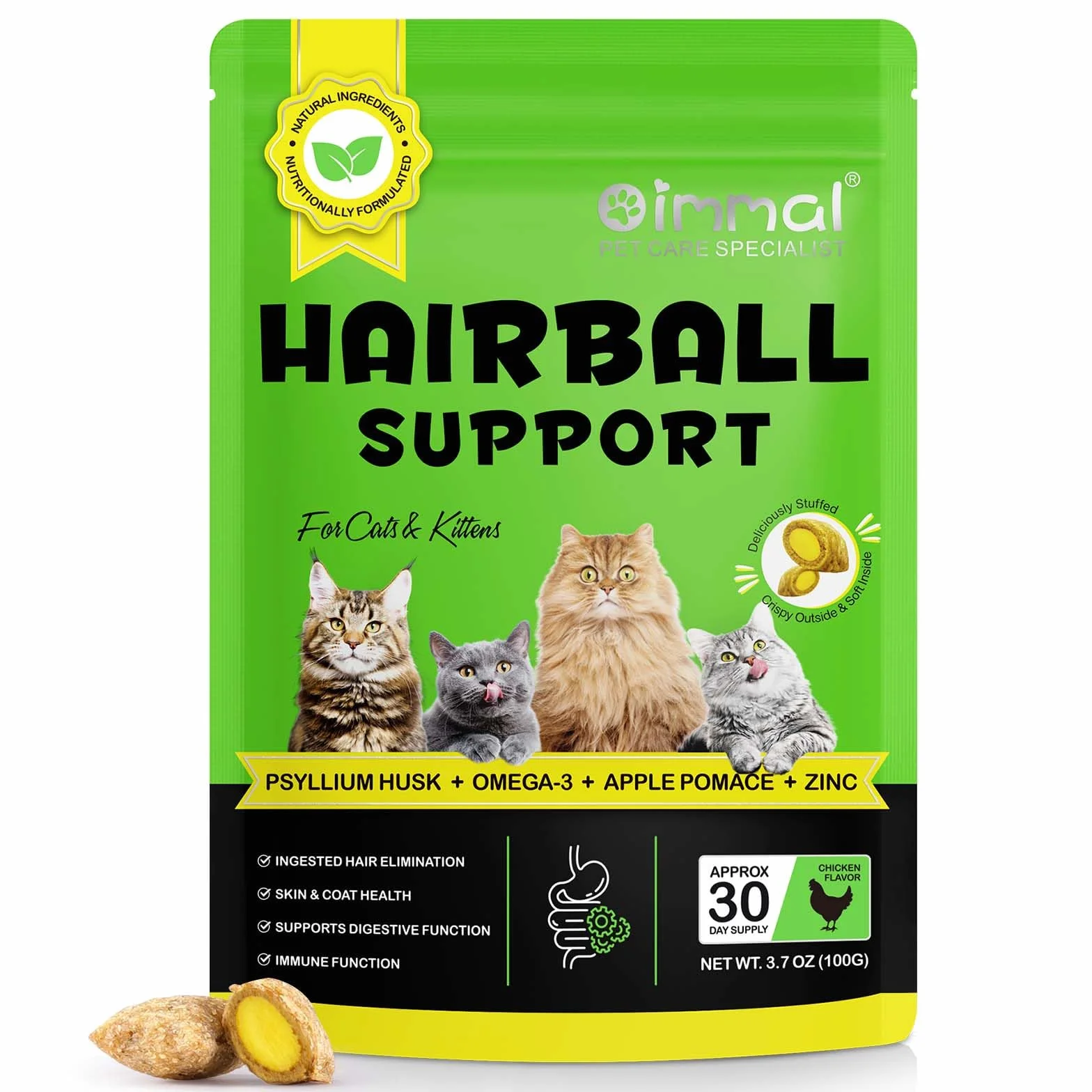 Alivio para gatos y gatitos, apoyo para bolas de pelo, ayuda a prevenir y eliminar las bolas de cabello, elimina el pelo ingerido, salud de la piel y el pelaje, 100 g