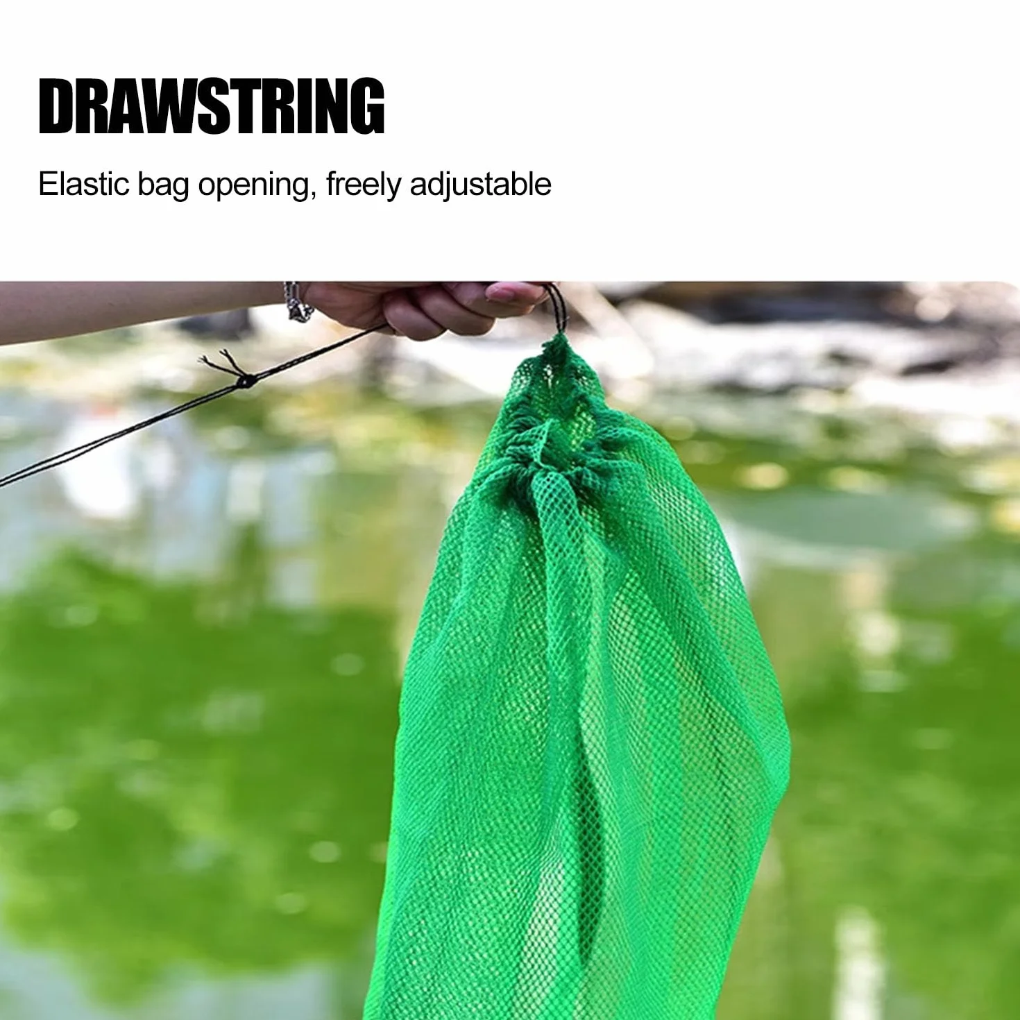 Bolsa de Red de Pesca Plegable de Nylon Malla Fina Gruesa Larga