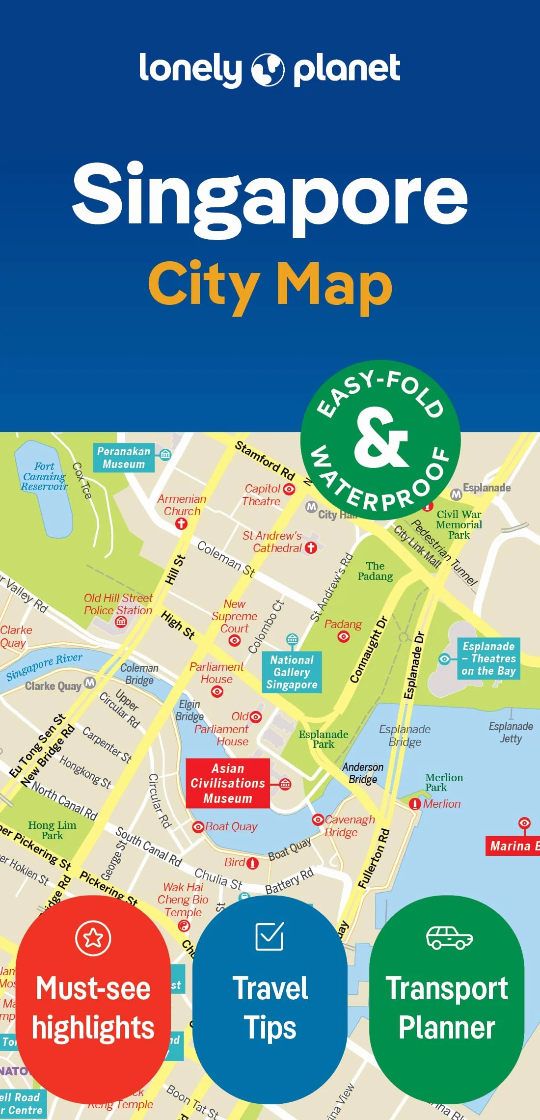 Lonely Planet Singapore City Map Waterproof Easy-Fold Planning Map Attractions Walking Tours