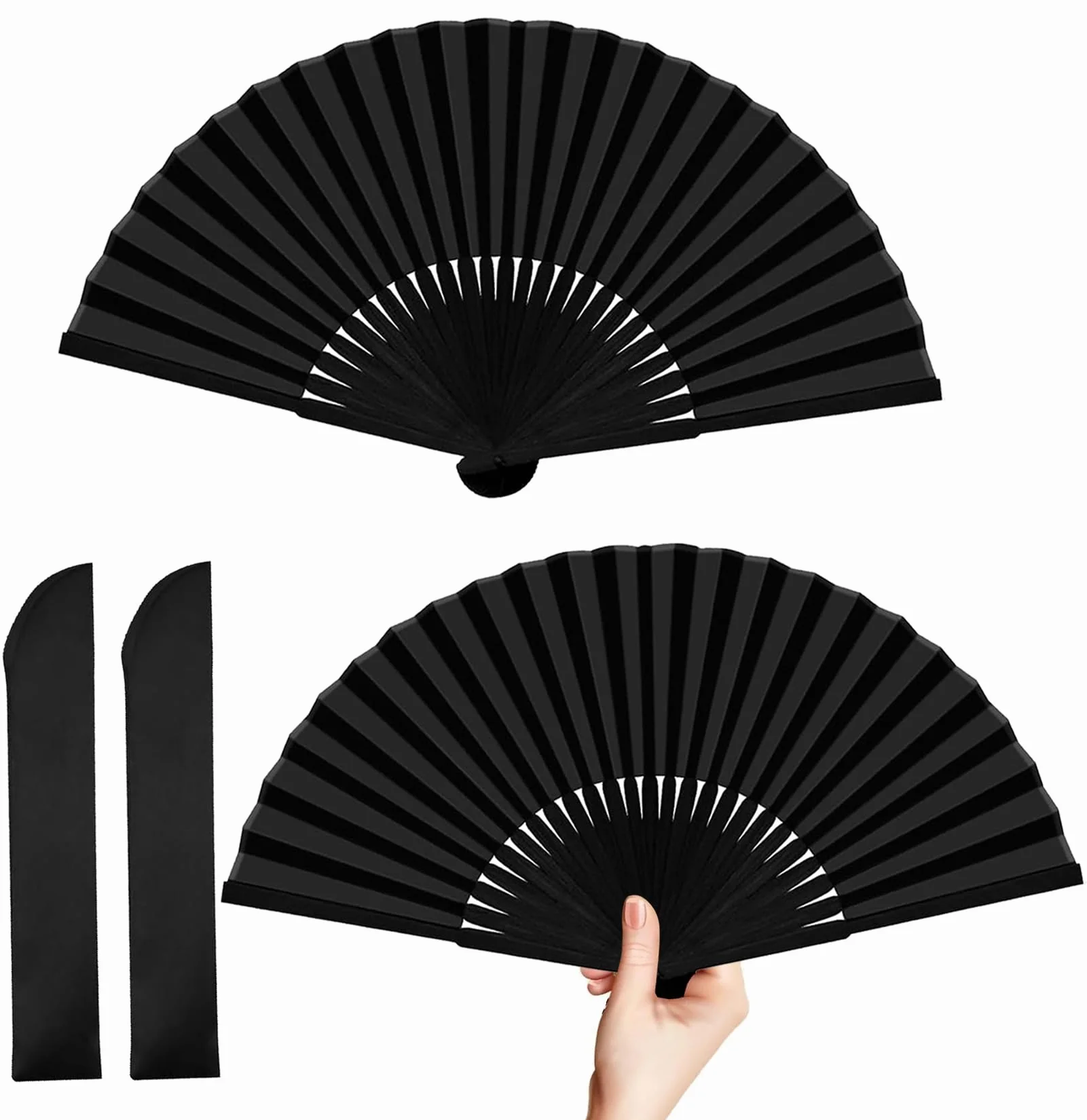 Abanicos plegables de mano de tela de seda china para mujeres y hombres, ventilador de mano plegable negro para baile, boda, fiesta