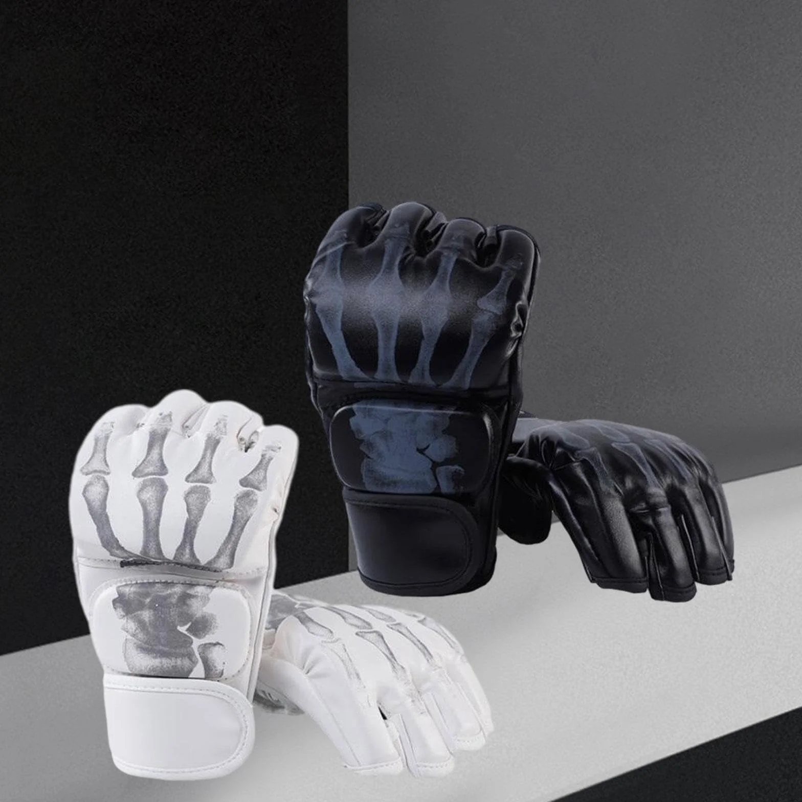 Guantes MMA Kickboxing Medio a Prueba de Golpes con Palma Abierta para Boxeo Lucha Artes Marciales 2 Pares