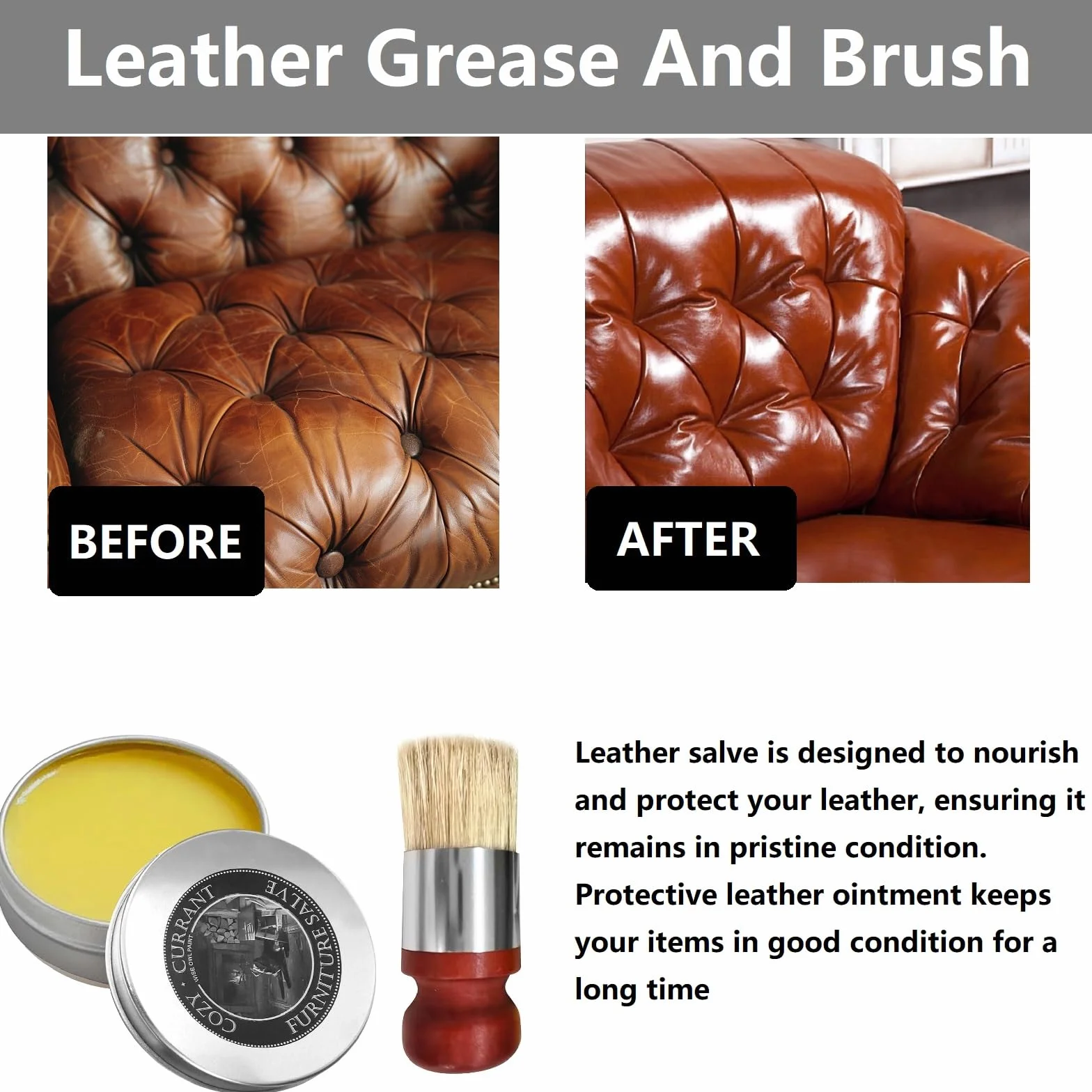 Furniture Salve,Ungüento para Muebles De Cuero,Bálsamo de Muebles,Ungüento de Cuero con Cepillo de,Leather Furniture Balm,Fácil de Usar,Adecuado Proteger Restaurar el Brillo de los Muebles Cuero,100g