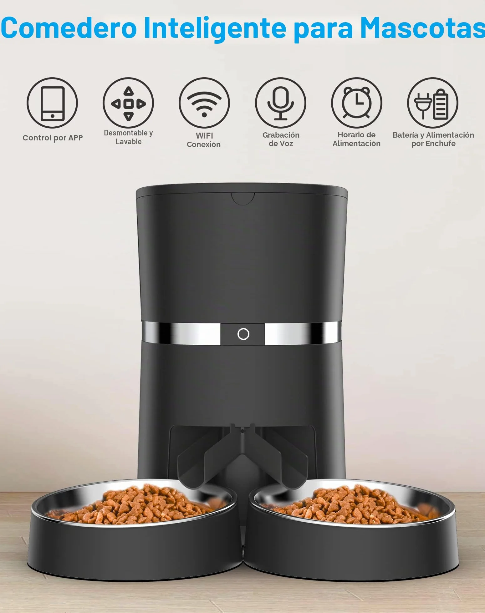 2.4G WiFi Comedero Automático para Gatos y Perros & Múltiples Mascotas,Dispensador de Comida con Control Remoto de Aplicación,10s grabación de Voz,Programable Tiempo de la Comida y Porciones