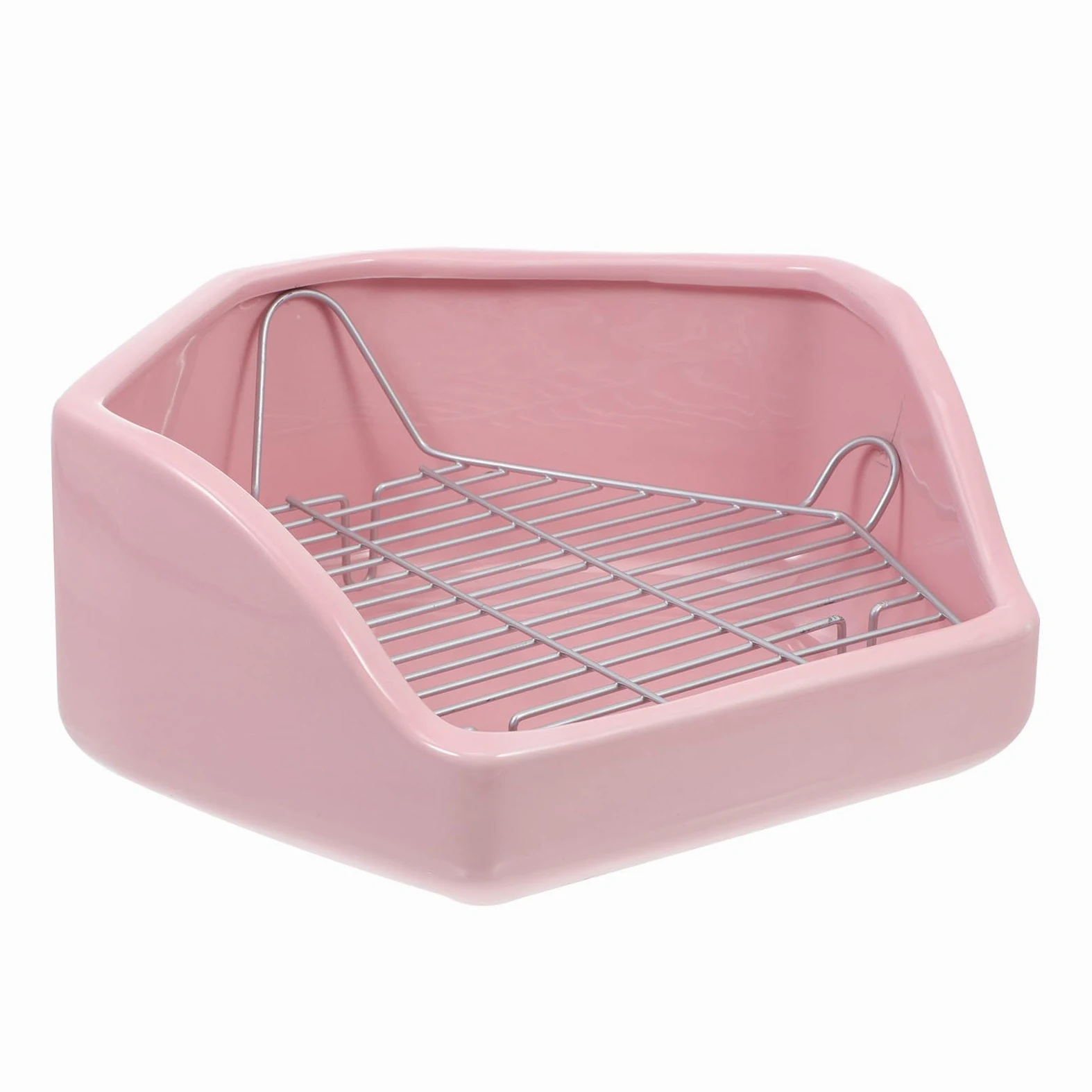 Inodoro de Cerámica Rosa Extragrande Pentagonal y Prevención de Fugas Fácil de Limpiar Diseño de Rejilla Desmontable para Conejos y Hurones