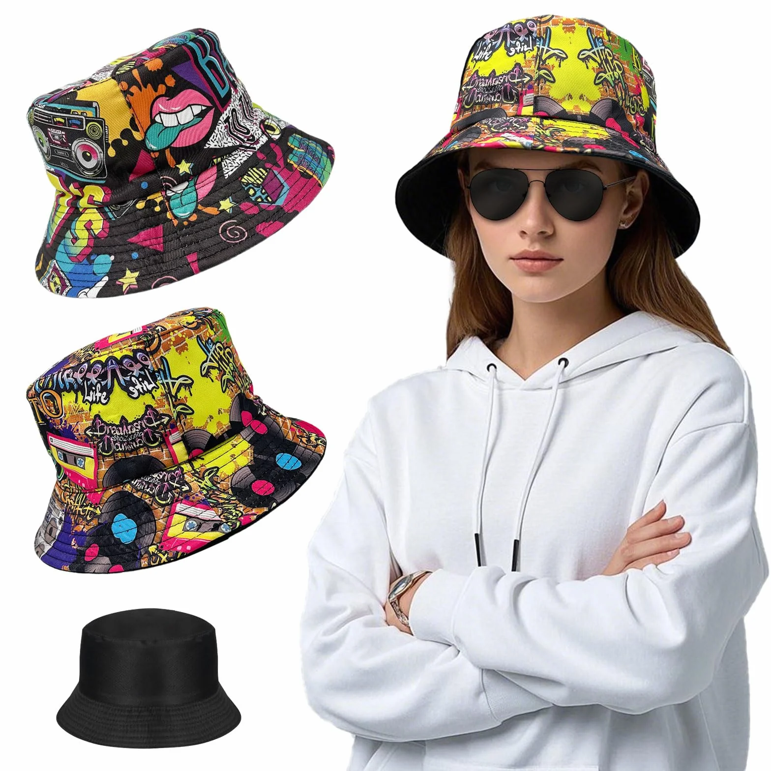 Sombrero retro 80's 90's cubo pescador reversible unisex vintage