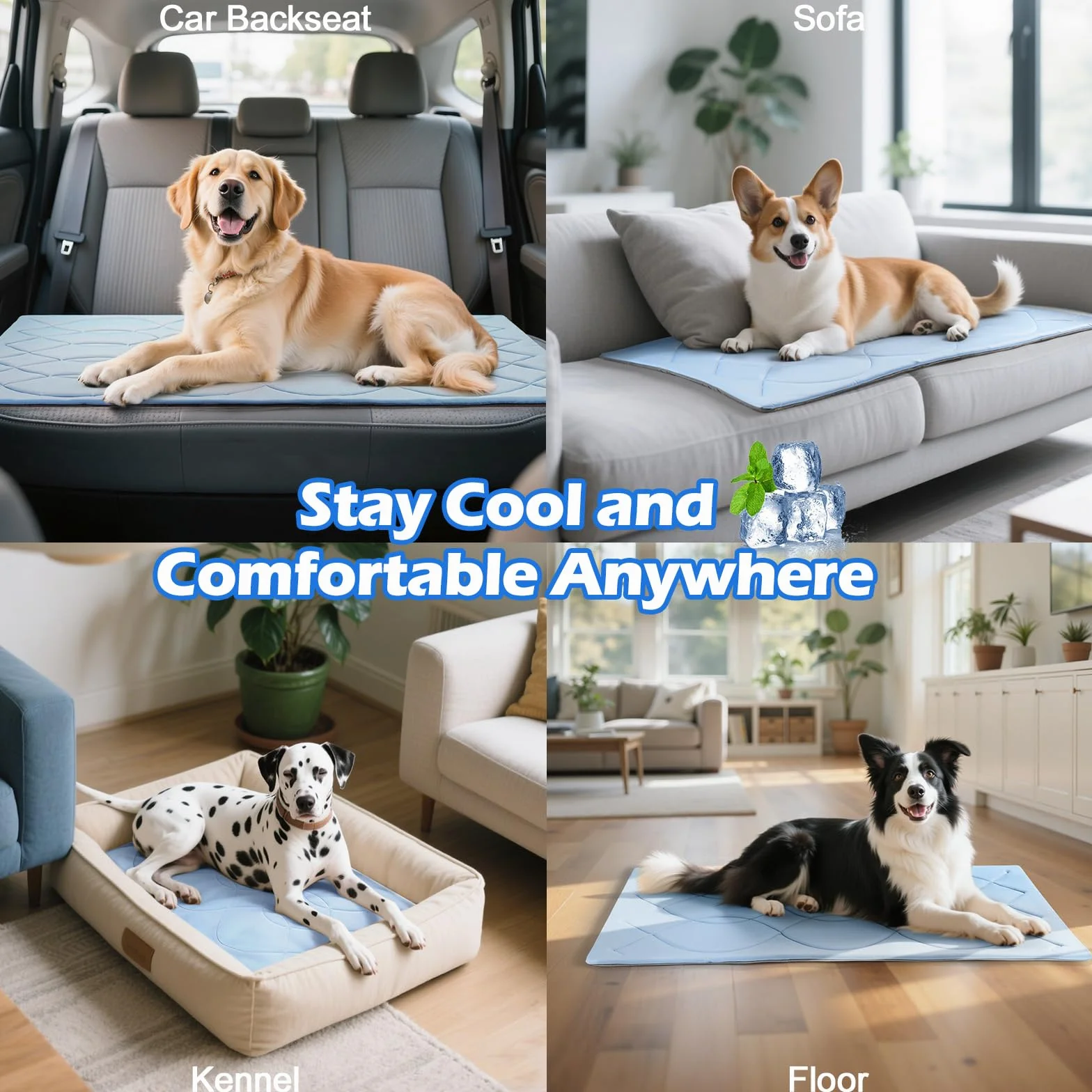 Alfombrilla Refrescante para Perro, 91×58cm (M), Q-MAX>0,4, Alfombrilla Autorrefrigerante para Perro de Doble Cara Reversible (Fresca y Cálida) para Mascotas Verano, Sin Gel, Azul + Gris