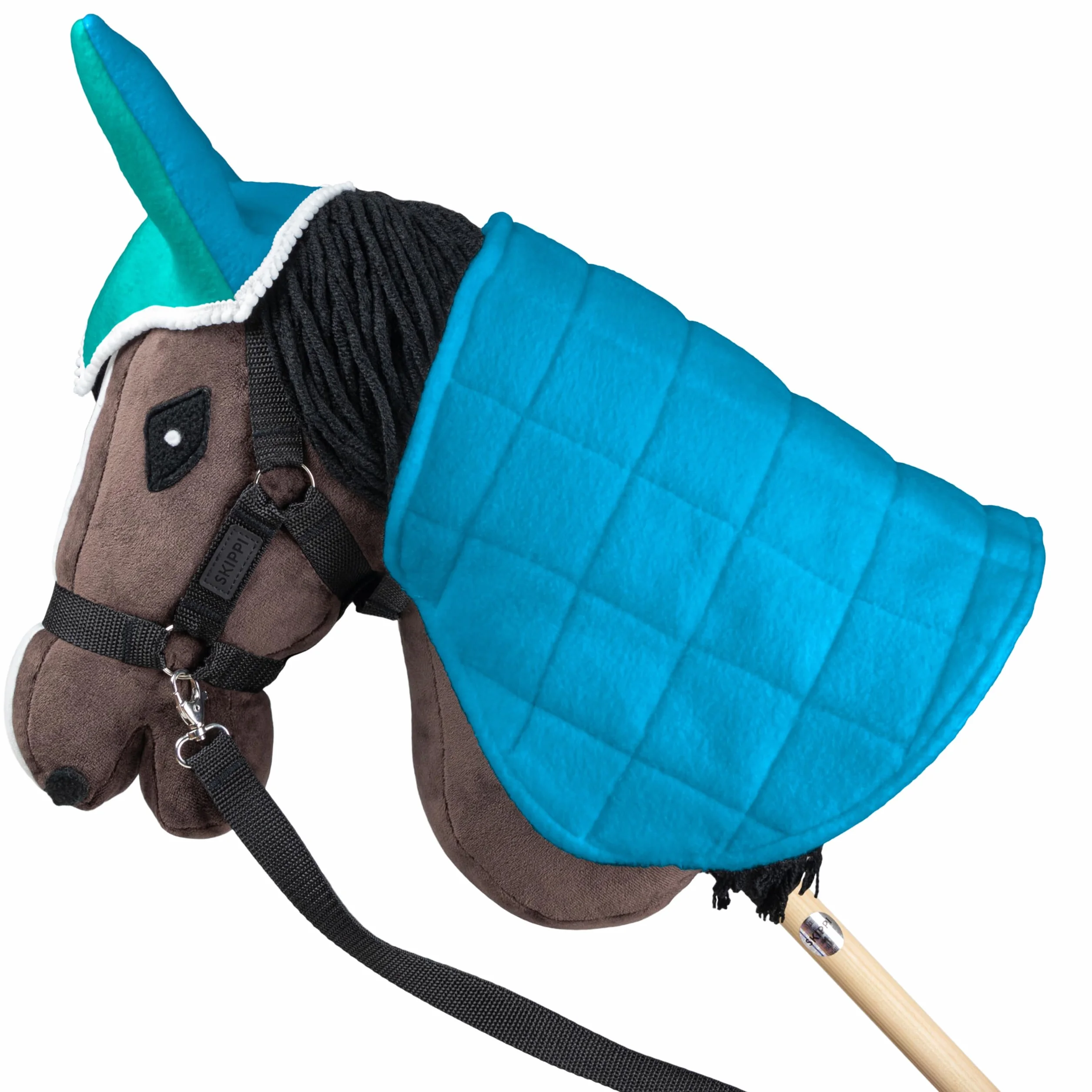 SKIPPI Manta y Orejeras para Caballo Hobby Horse – Menta y Azul, Hobby Horse Accesorios, Manta Reversible y Orejeras Antimoscas para Caballo de Palo, Hobby Horsing
