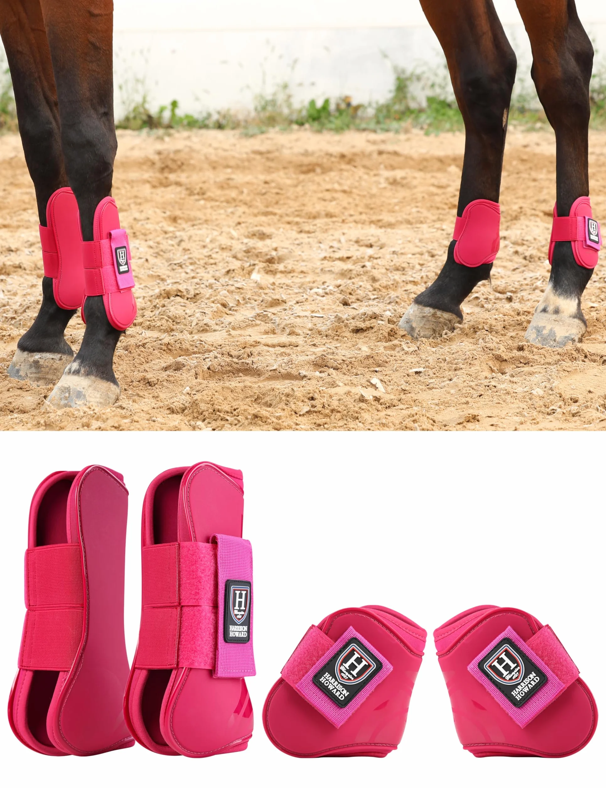 Harrison Howard Botas de tendón de caballo con parte delantera abierta, botas protectoras para caballos para saltar, montar en senderos, juego de 4