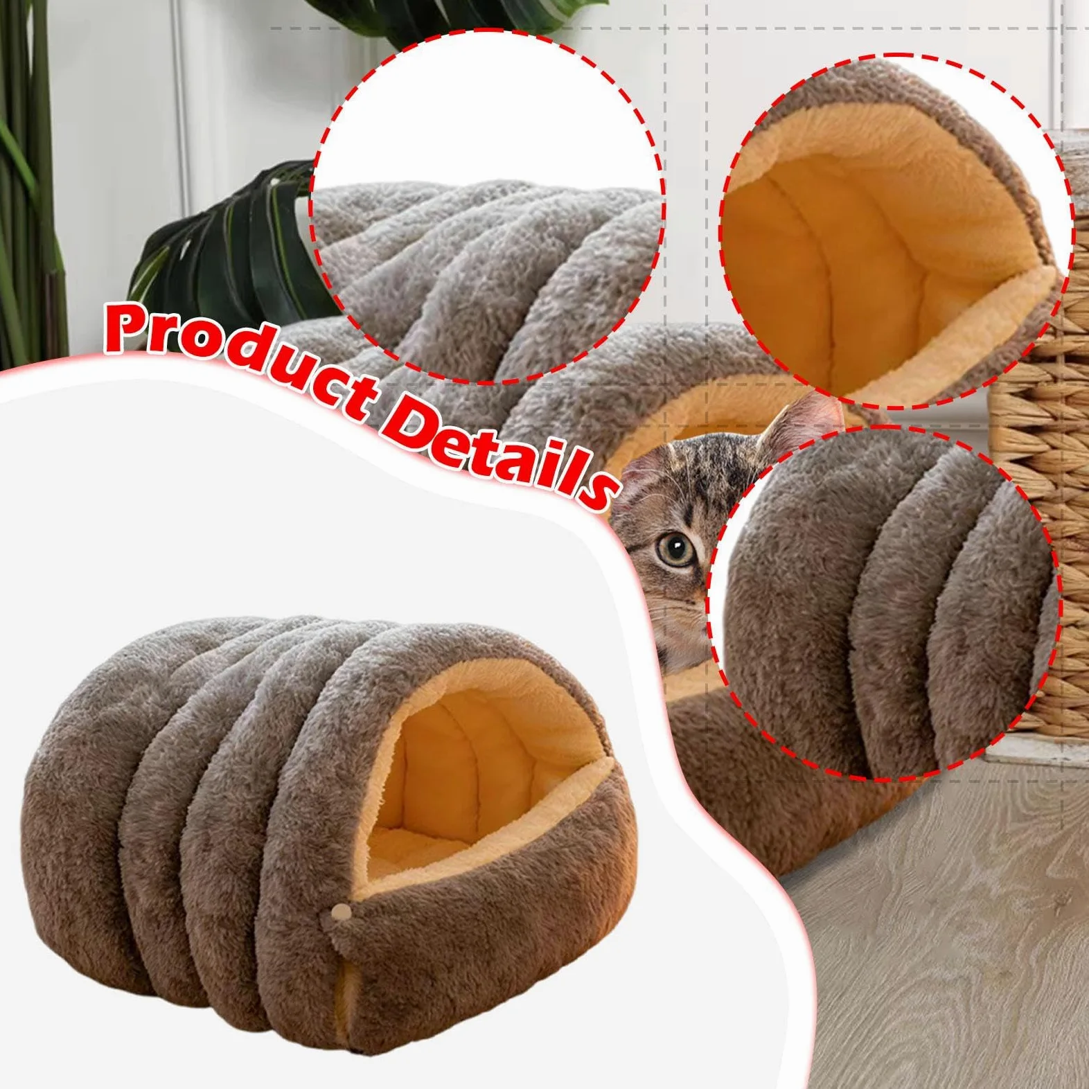 Cama Cueva para Gatos, Cálida, Nido Cerrado para Gatos de Interior, Refugio Suave para Todas, Casa para Que Duerma, Refugio Par, Gris M