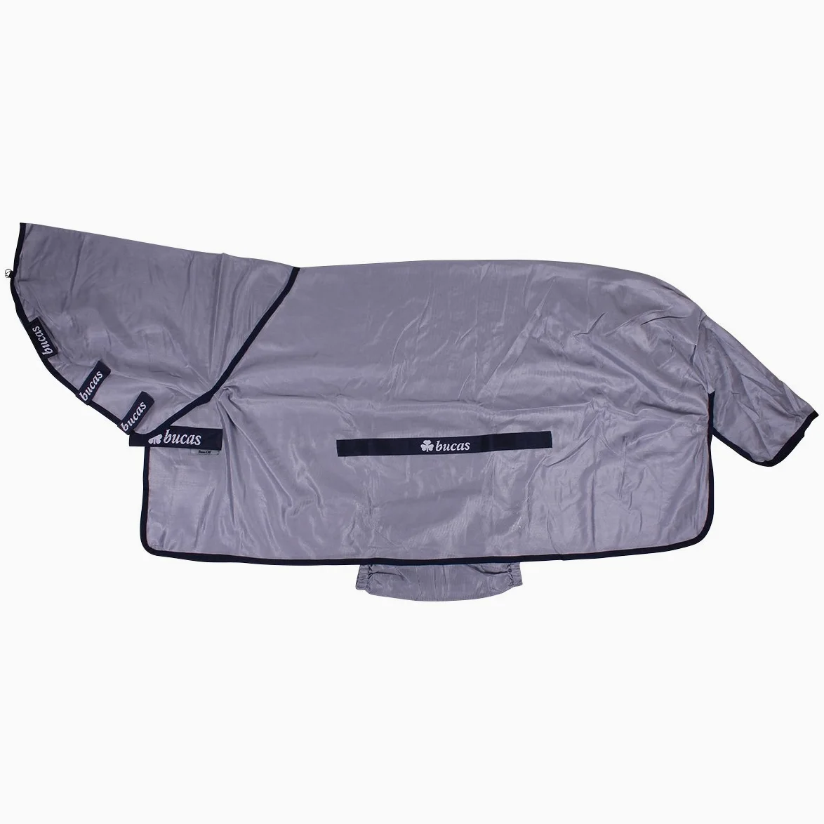 Protector completo contra insectos para caballos con cuello tapado de Bucas, color plateado y azul