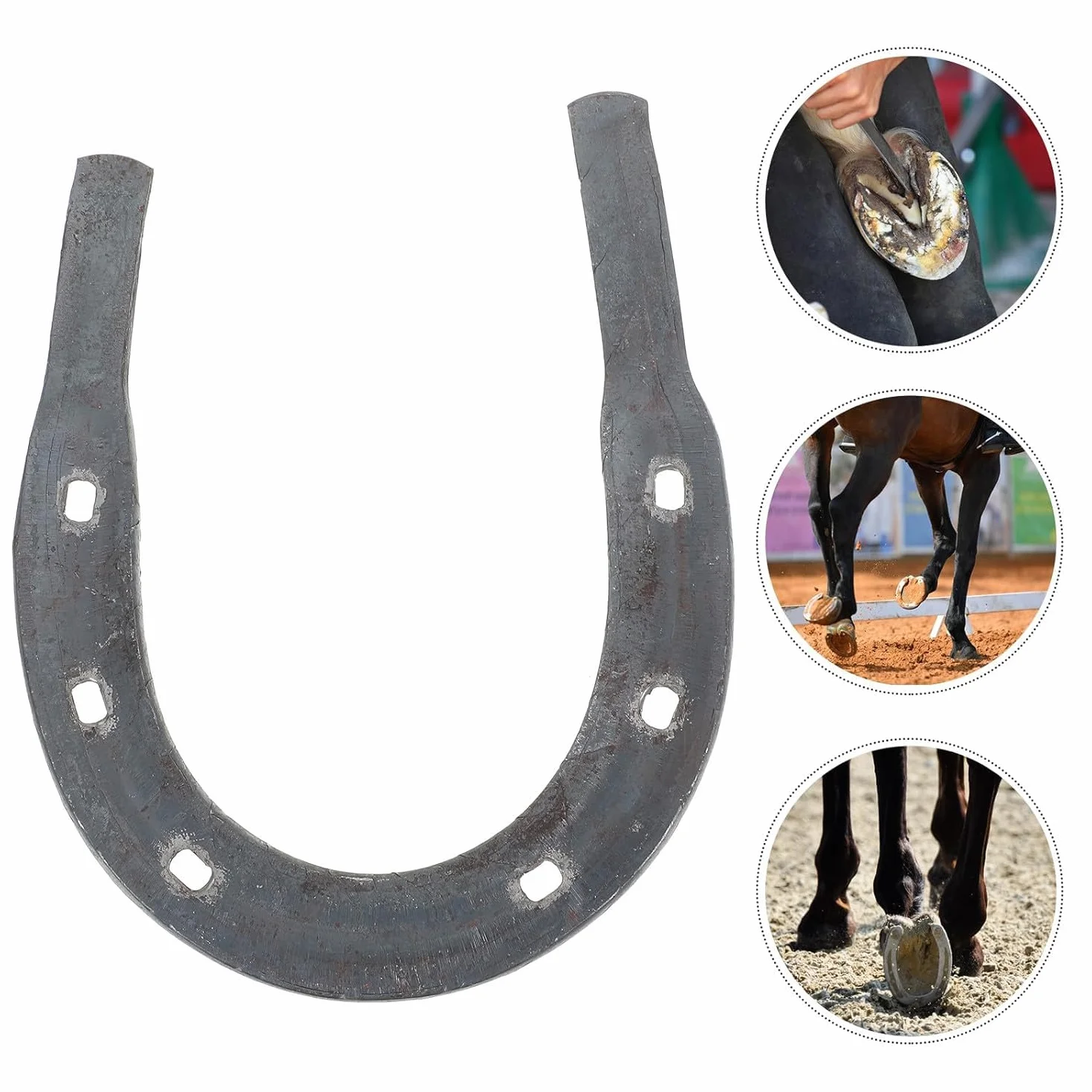 5 herraduras reemplazables para caballos y burros, almohadillas de metal firme, tamaño 2 con ranura abierta, suministros de herradura para uso ecuestre y estable, mango cómodo