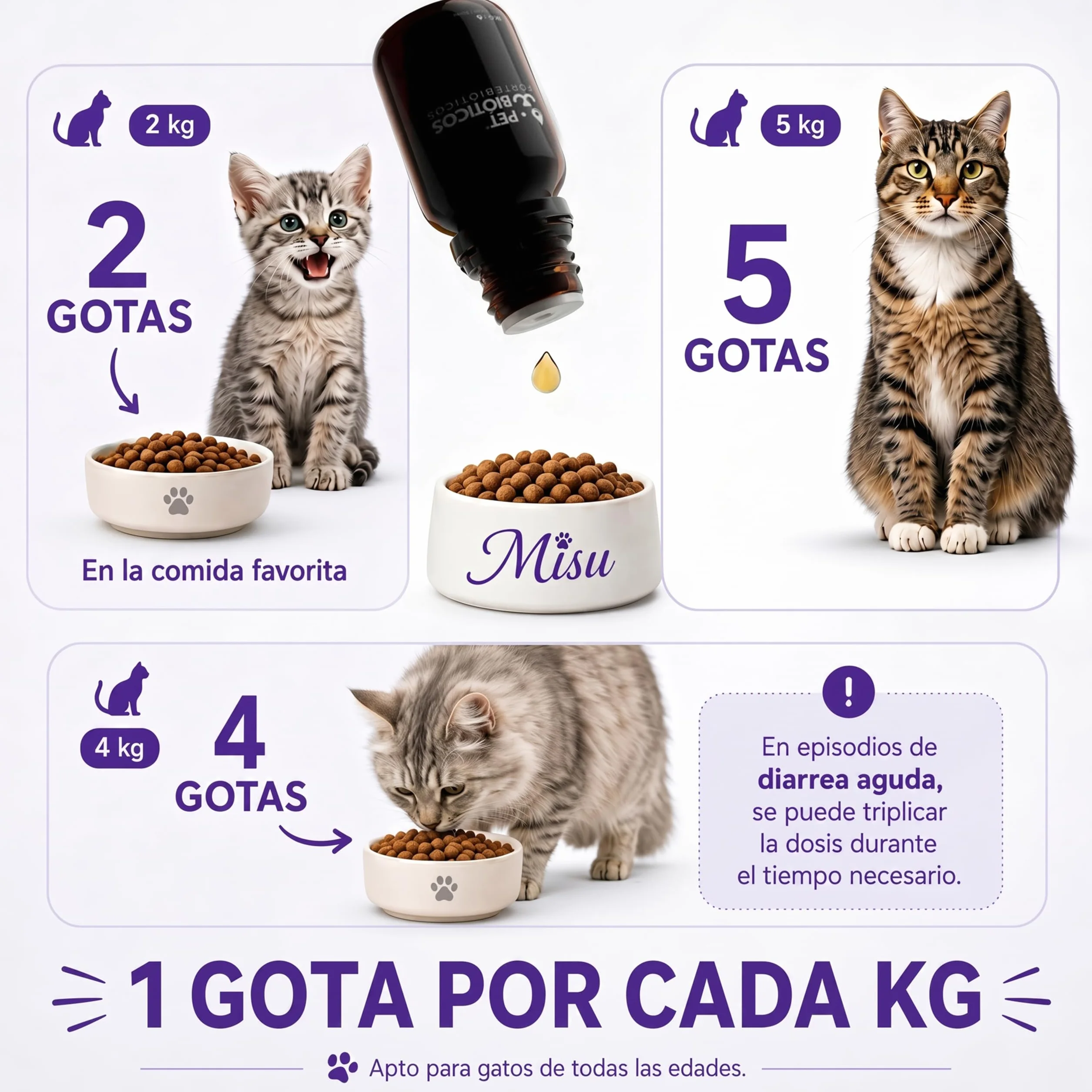 Fortebióticos Gatos 600 Gotas 30 ml – Postbiótico Alternativa al Probiótico y Probiotics con Taurina para Diarrea - Gastrointestinal - Taurina Gatos - Antidiarreico - Postbiótico