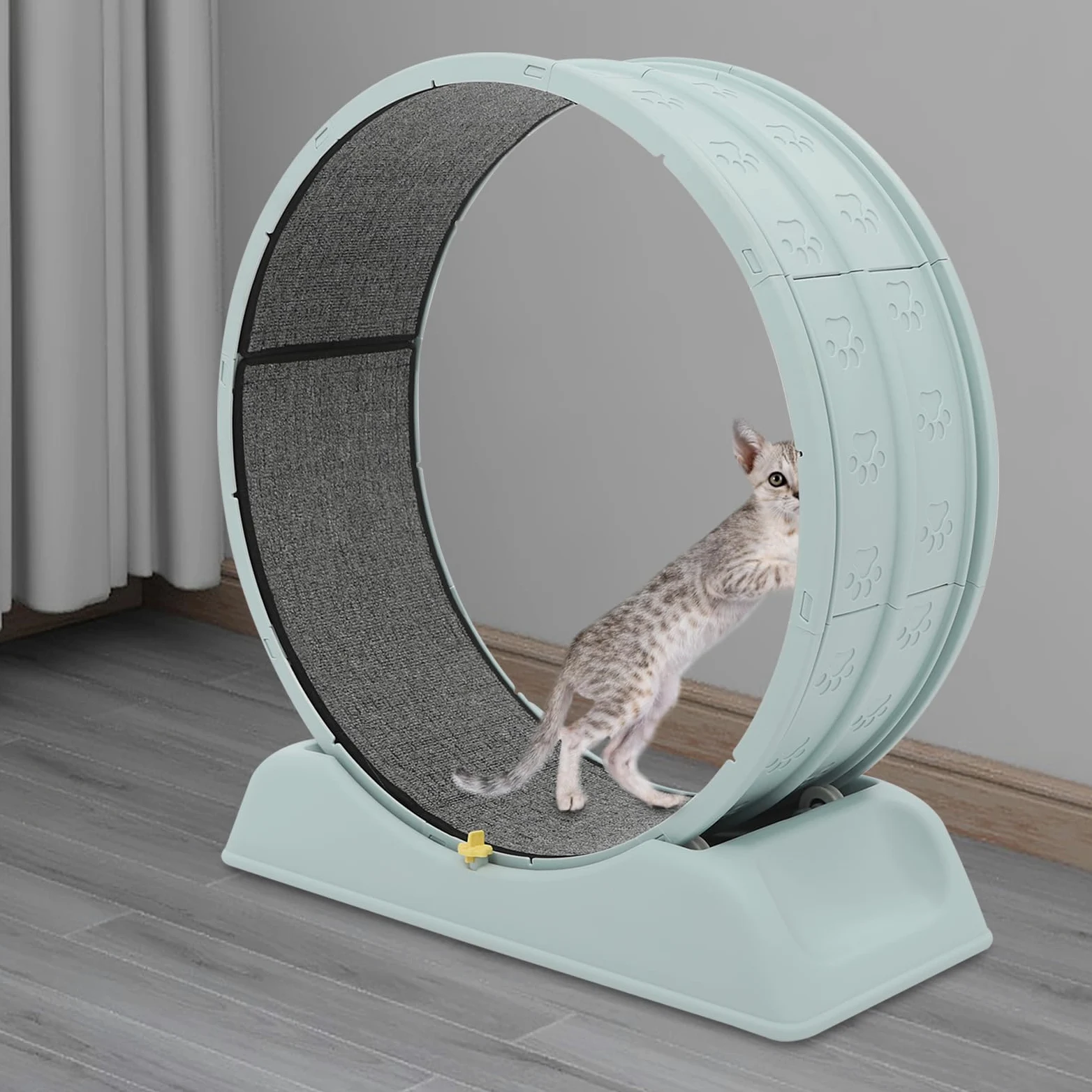 Rueda para gatos de 80 cm de diámetro, capacidad de carga de 10 kg, silenciosa con hebilla de seguridad, bicicleta de entrenamiento para gatos de interior con alfombra y varilla de juego