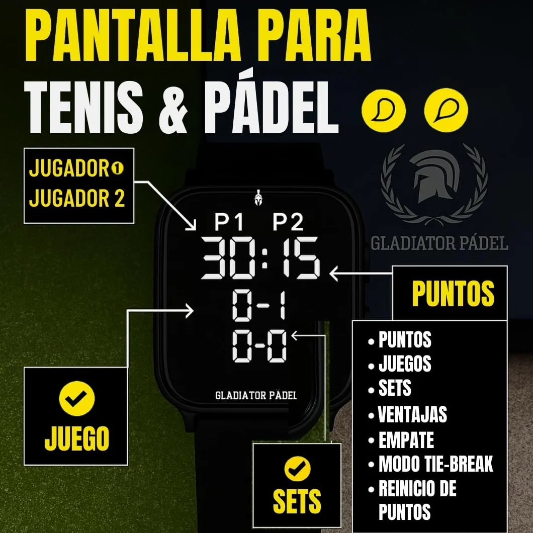 Reloj Contador de Puntos Electrónico para Pádel, Tenis, Pickeball y Ping Pong con Alarma y Cronómetro Resistente al Agua