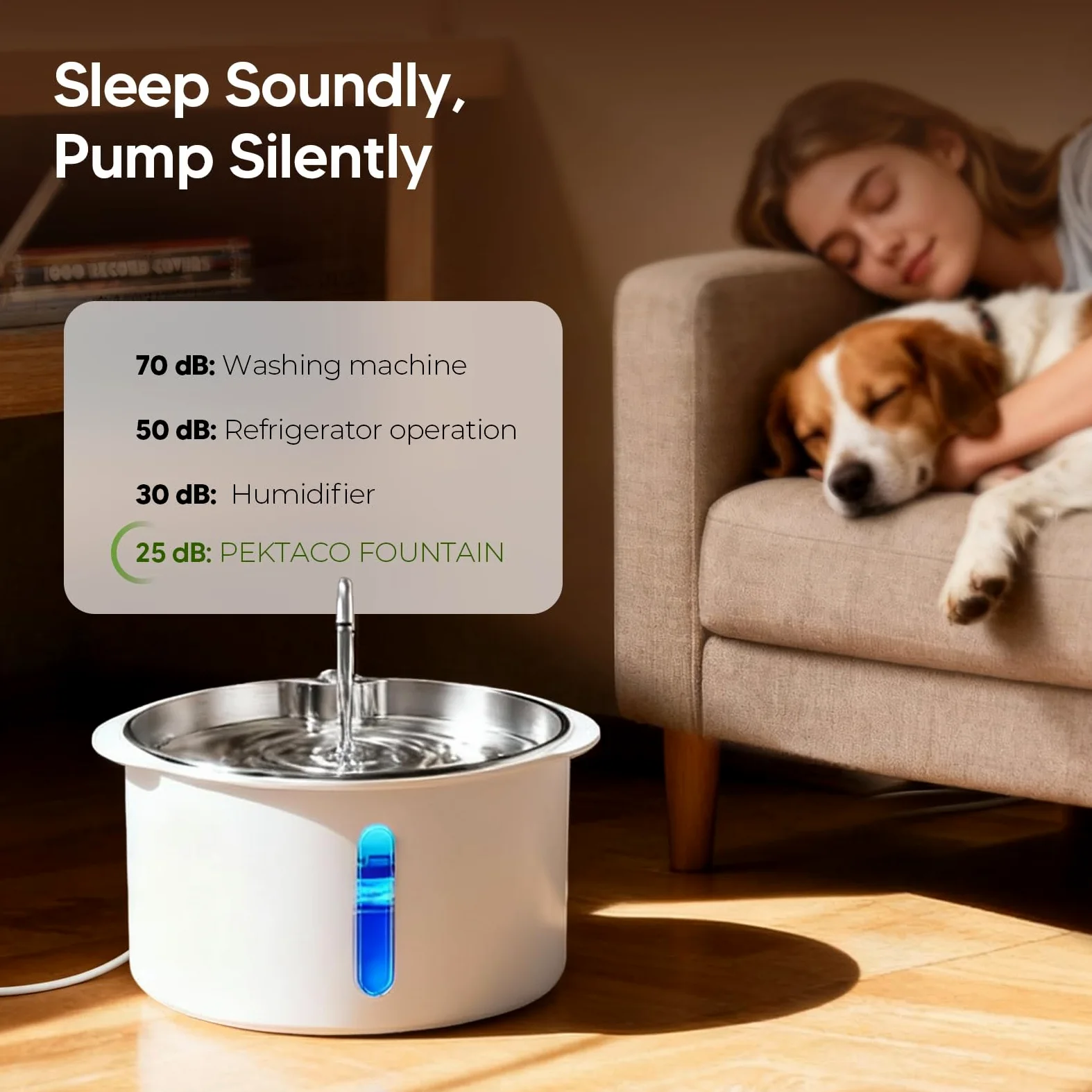 Fuente de agua para perros grandes, fuente de acero inoxidable de 1.8 galones/7 litros, dispensador de cuenco de agua para perros con ventana de visualización y LED, súper silenciosa, filtros de