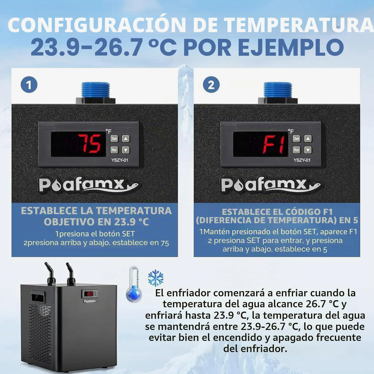 Enfriador de Agua para Acuario para Tanque de Peces compresor de refrigeración Axolotl Agua Salada, Medusas de Coral de Agua Dulce 300L/79gal | compresor de refrigeración Axolotl Agua Salada, Medusas de Coral de Agua Dulce